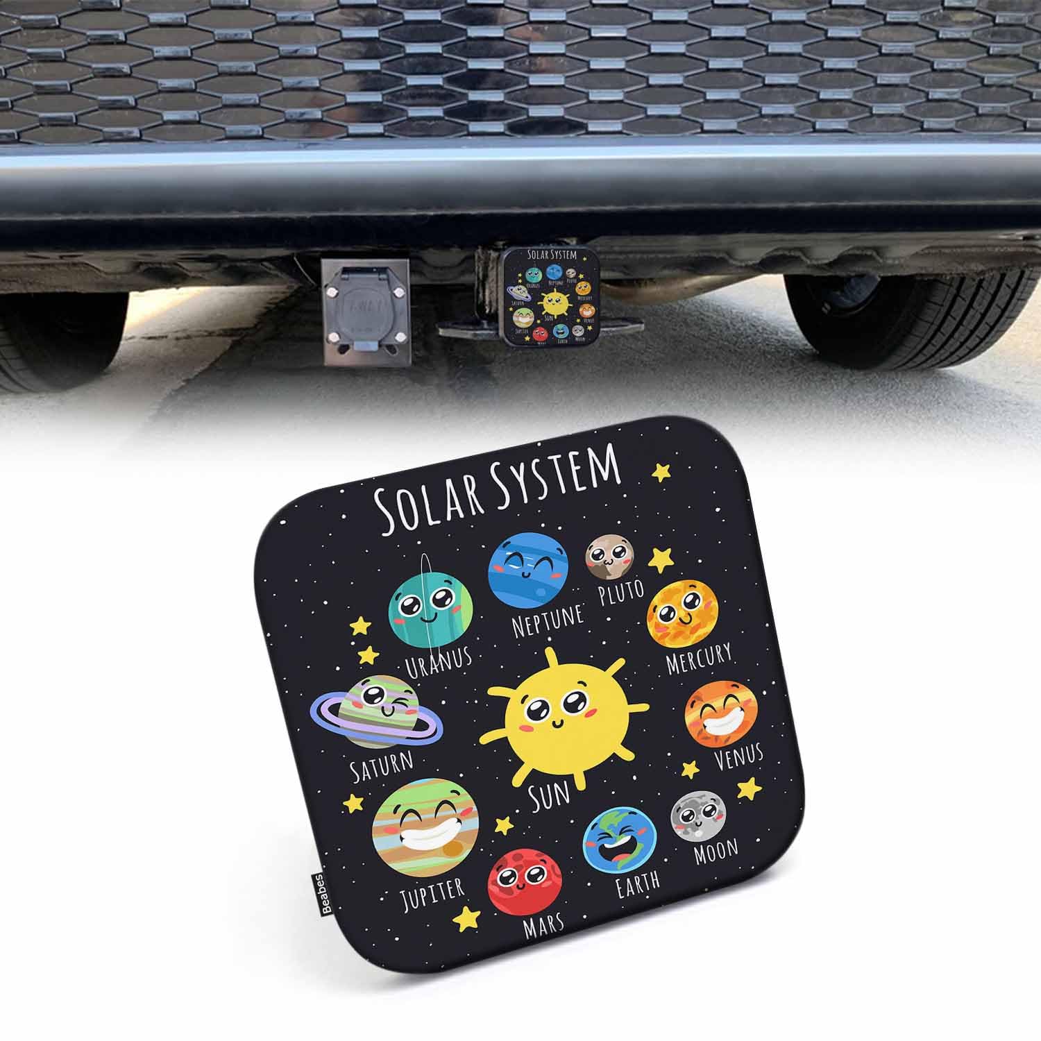 Beabes Hitch Cover Plug Solar System, 2 Inch Receivers Diameter Cute Galaxy Space Sun Moon Planets Lightweight Trailer Hitch Tub