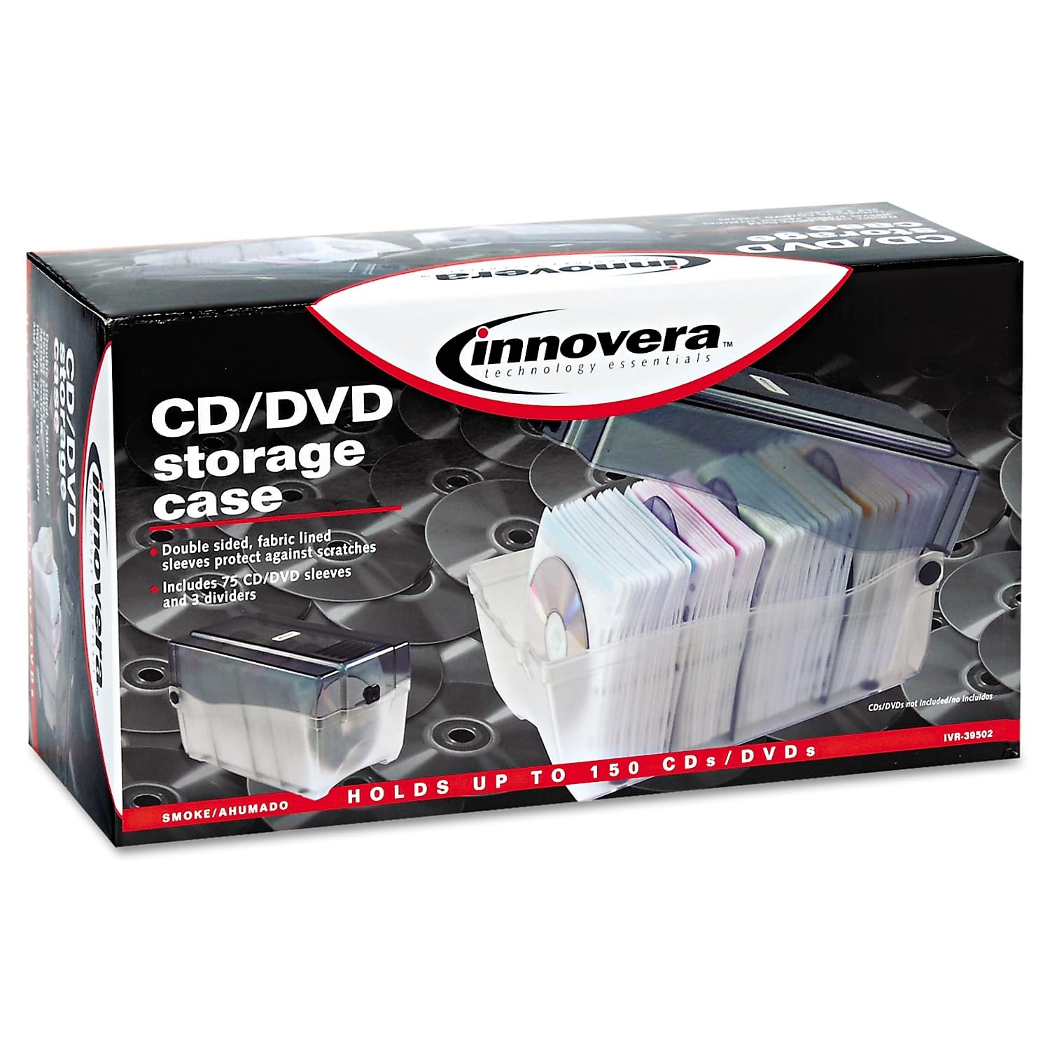 Innovera 39502 CD/DVD Storage Case Holds 150 Discs Clear/Smoke