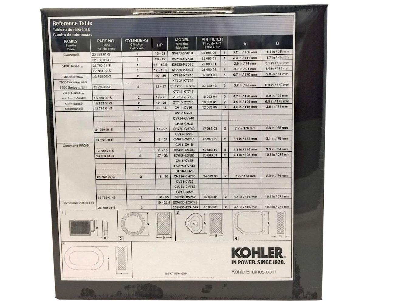 Kohler 22 789 01-S 5400 Series Maintenance Kit 17-19.5Hp Fits Ks530, Ks540, Ks590,Ks595