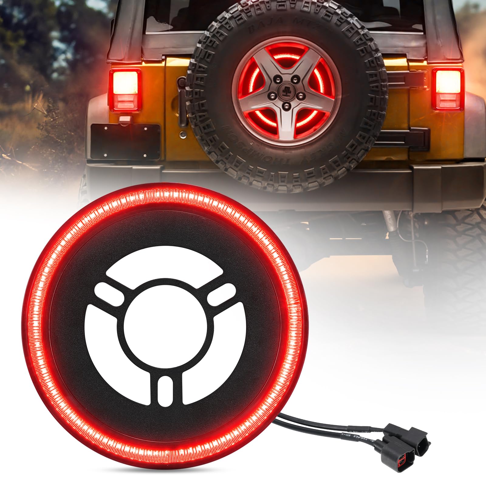 Suparee Spare Tire Brake Light Fit For Jeep Wrangler 2007-2017 Jk Jku Yj Tj, Plug And Play 4Th Third Brake Light Rear Led Ring W