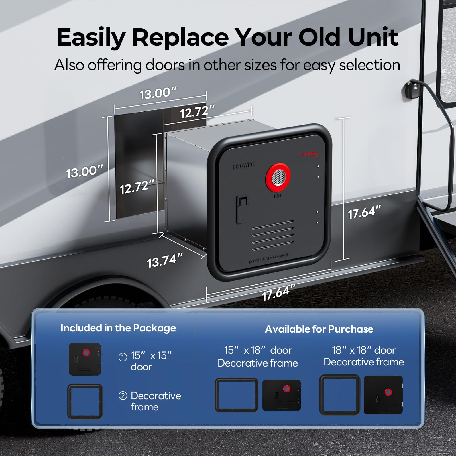 Fogatti Rv Tankless Water Heater, Instashower 8 Pro, Gen 2, 15X15 Inches Black Door And Remote Controller, Dc 12V, Propane, Best