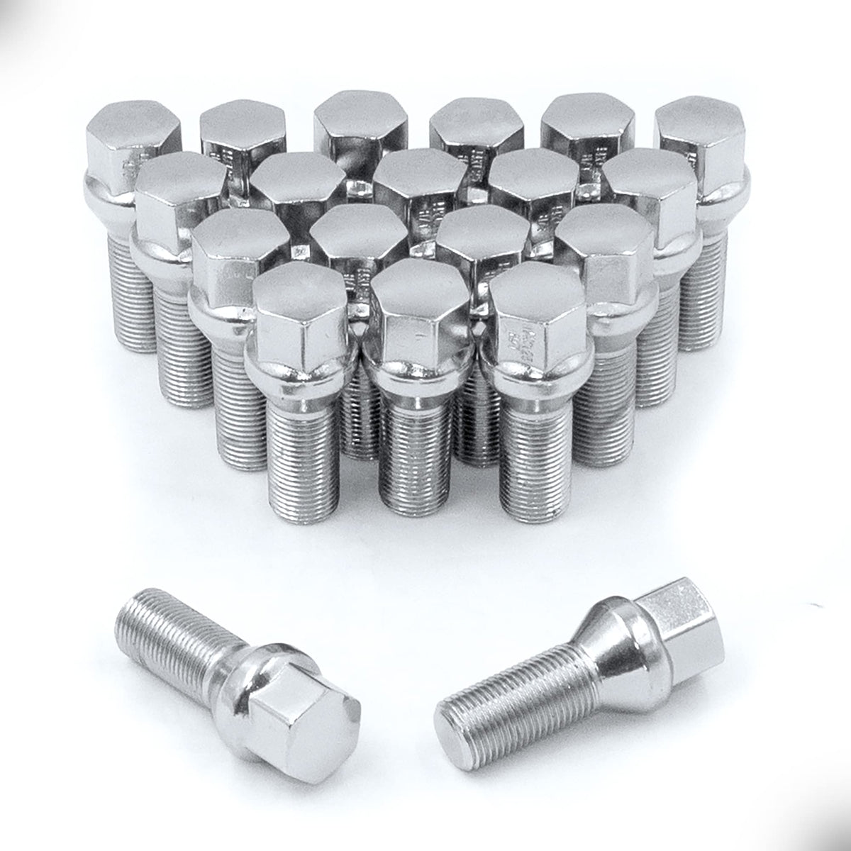Wheel Accessories Parts Set Of 20 Chrome 14X1.25 Conical Lug Bolts With 17Mm Hex, 28Mm Shank Length, M14X1.25 Thread For Afterma