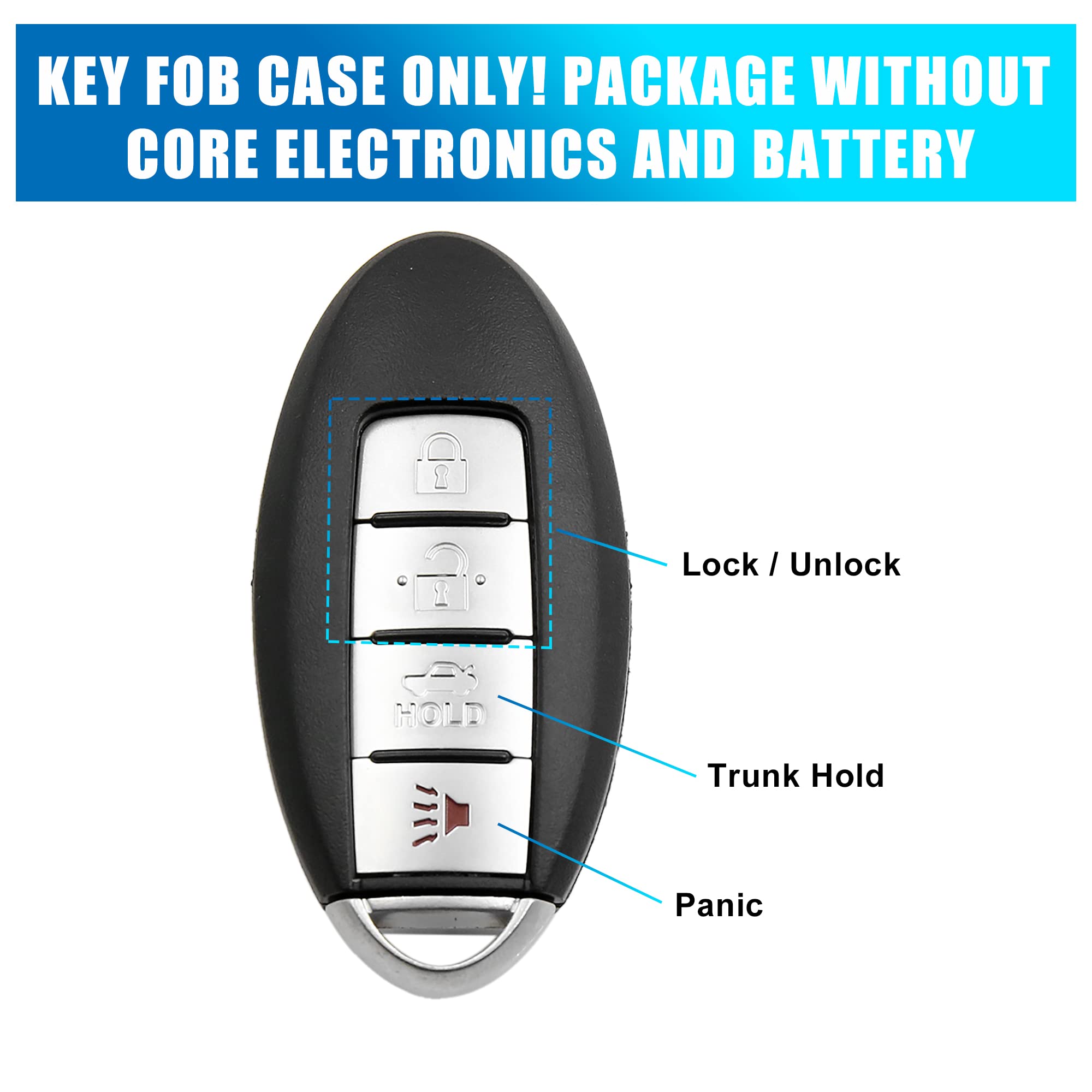 Uxcell 4 Buttons Uncut Insert Key Fob Remote Control Case Shell Replacement Kr55Wk48903 For Nissan Altima 2007-2012 Maxima 2010-