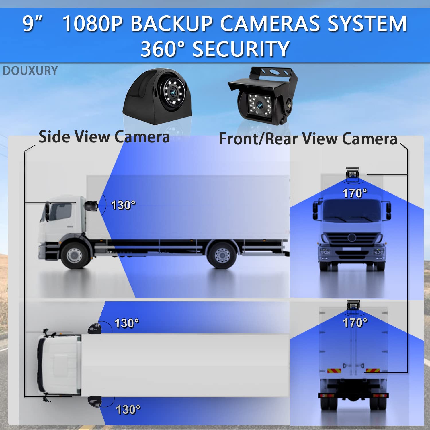 Backup Camera System With 9'' Quad Split 1080P Monitor For Rv Trailer Semi Truck Camper Bus & 4 Ahd Rear Side View Camera With D