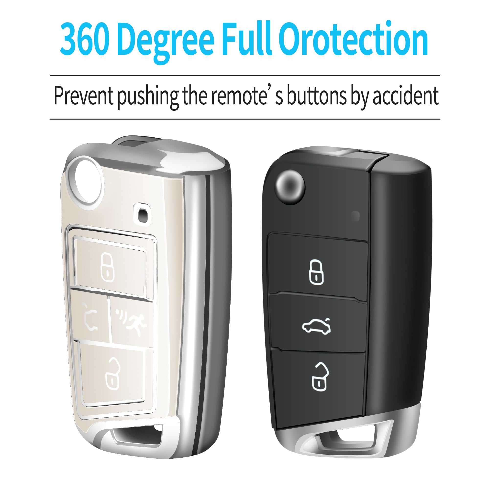 Tukellen For Volkswagen Key Fob Cover, Premium Soft Tpu Full Protection Key Fob Case Vw Arteon Atlas Golf Jetta Passat Tiguan Smart Keyless Fob Remote Key (White)