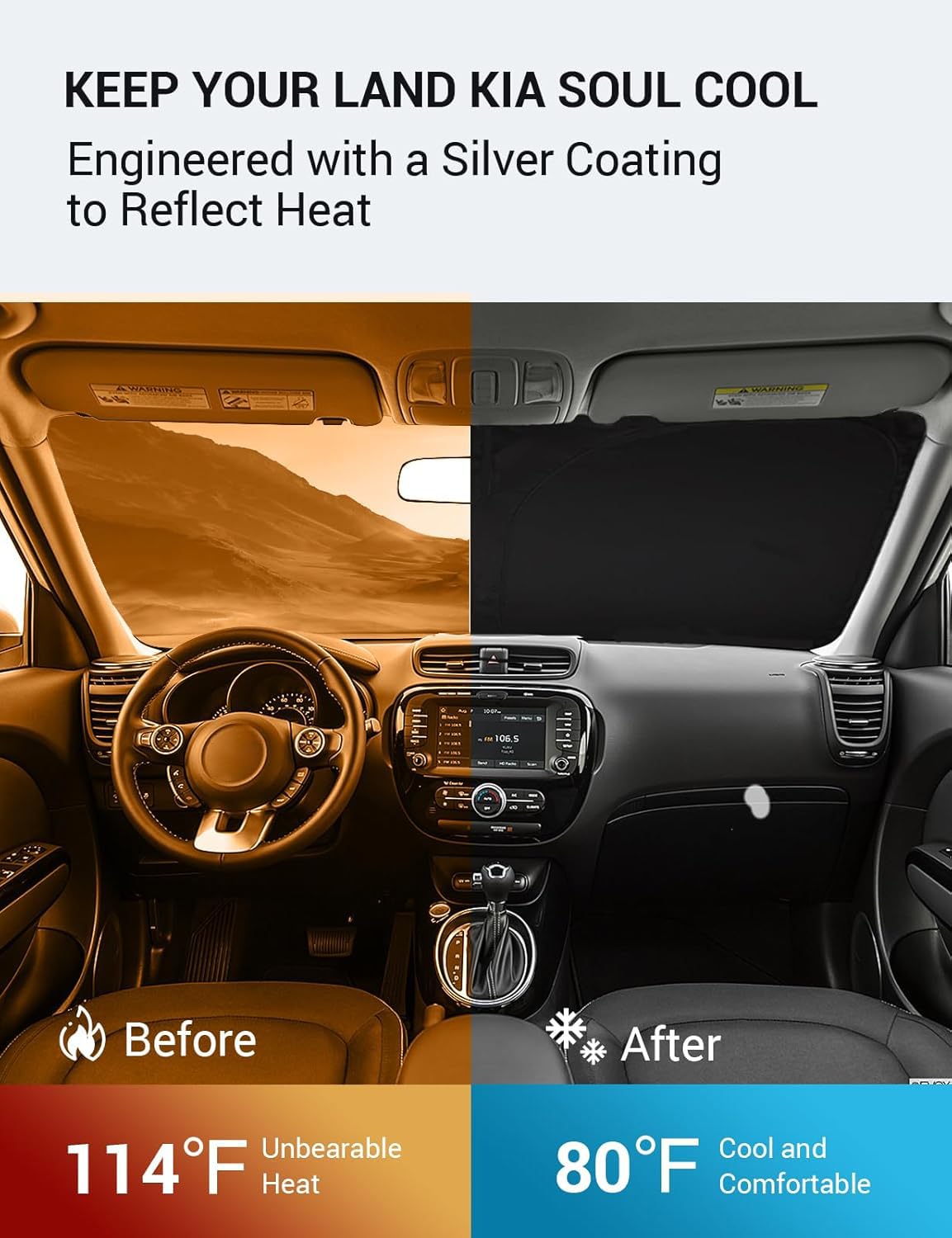 Proadsy 2025 Upgrade Windshield Sun Shade Custom Fit Kia Soul 2014-2019 4-Layer Foldable Front Sunshade Protector Sun Visor Bloc