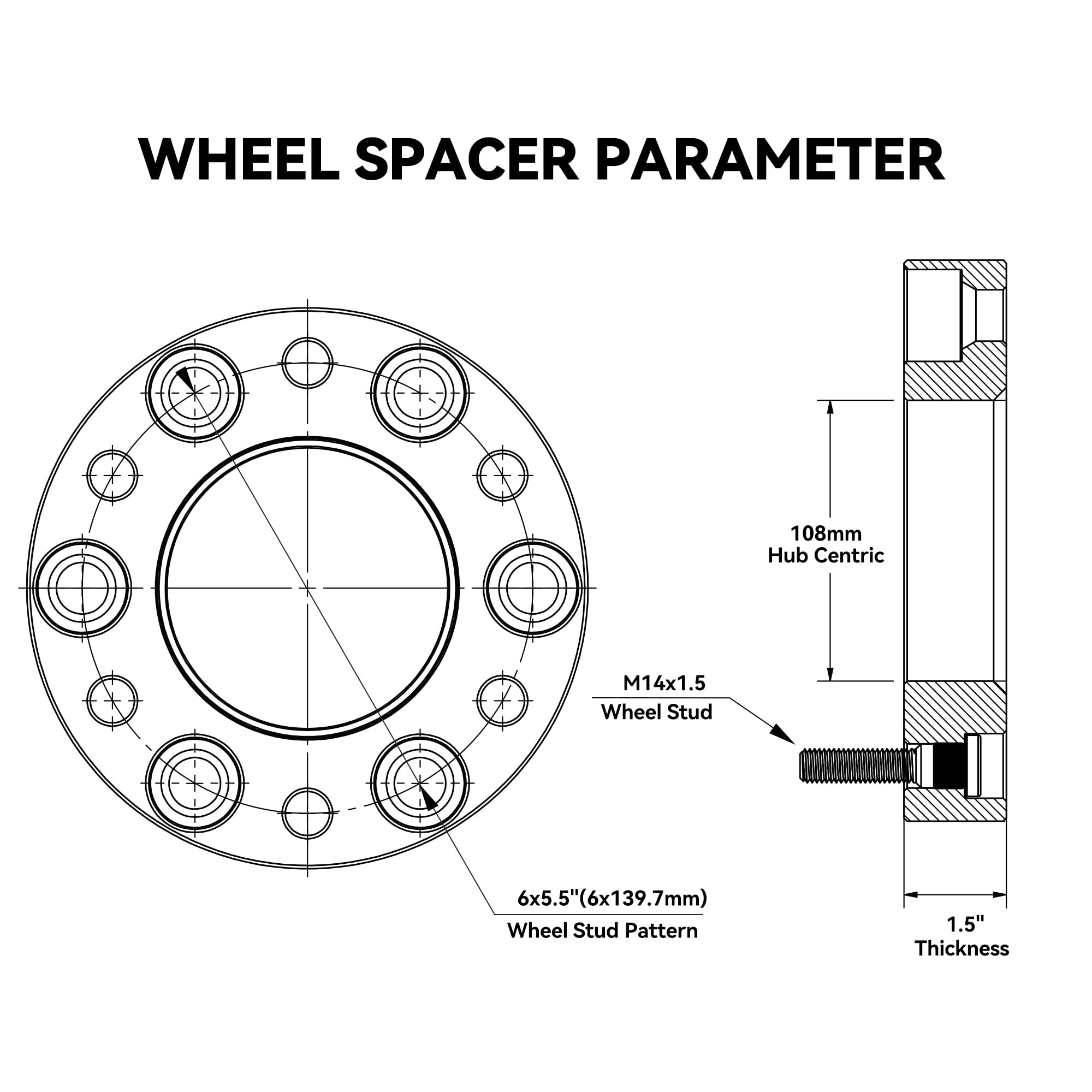 Richeer 6X5.5 Wheel Spacer Compatible With Silverado Suburban Sierra Savana 1500 Express Tahoe Yukon Escalade C2500 K2500, 1.5''