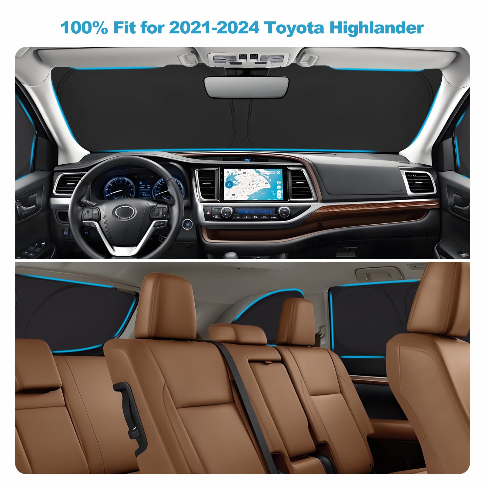 XCBYT 2021-2024 Highlander Window Shades | 6 Layers Thickened Car Window Covers | 2 in 1 Car Full Window Privacy Curtains | 100%