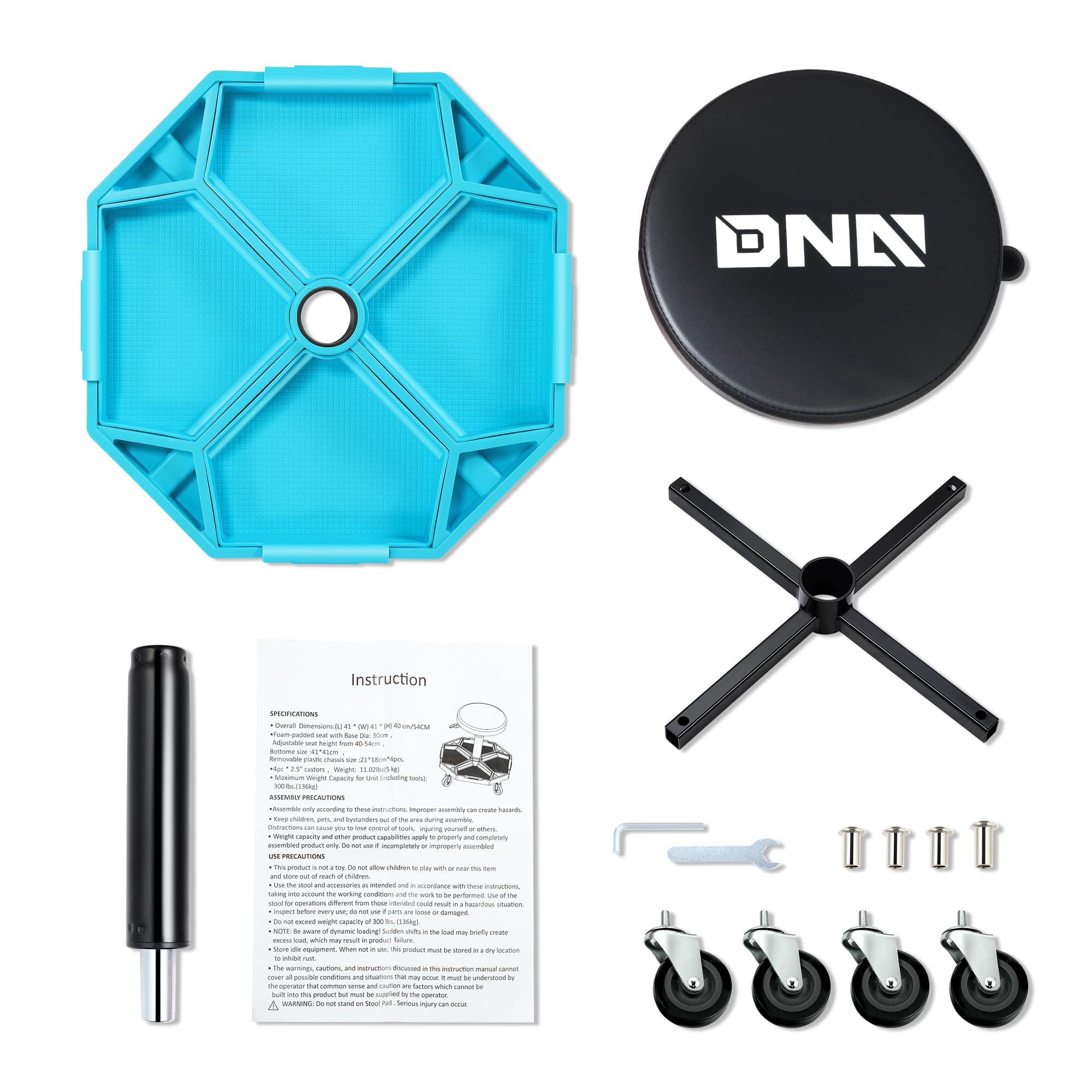 Dna Motoring Adjustable Height Pneumatic Garage Seat Rolling Mechanic Stool With Tool Tray Storage,300Lbs Max Weight Capacity, B