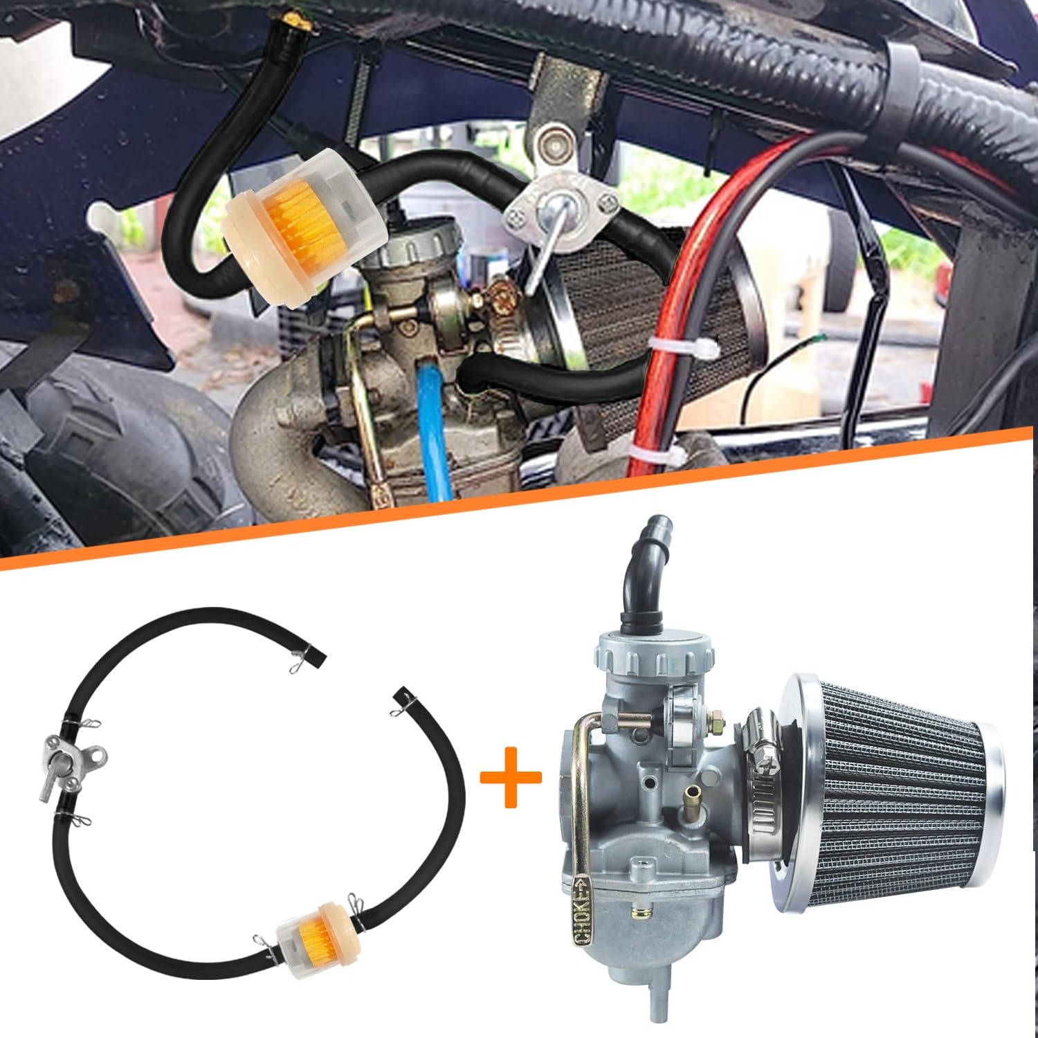 Holato Pz20 Carburetor Carb Air Filter Fuel Line Kit For 50Cc-125Cc Taotao Ata-110B 125D Boulder B1 T-Force Coolster Apollo Kazuma Kids Atv Four Wheeler Quad Xr70 Xr80 Crf70 Crf80F Dirt Pit Bike Black
