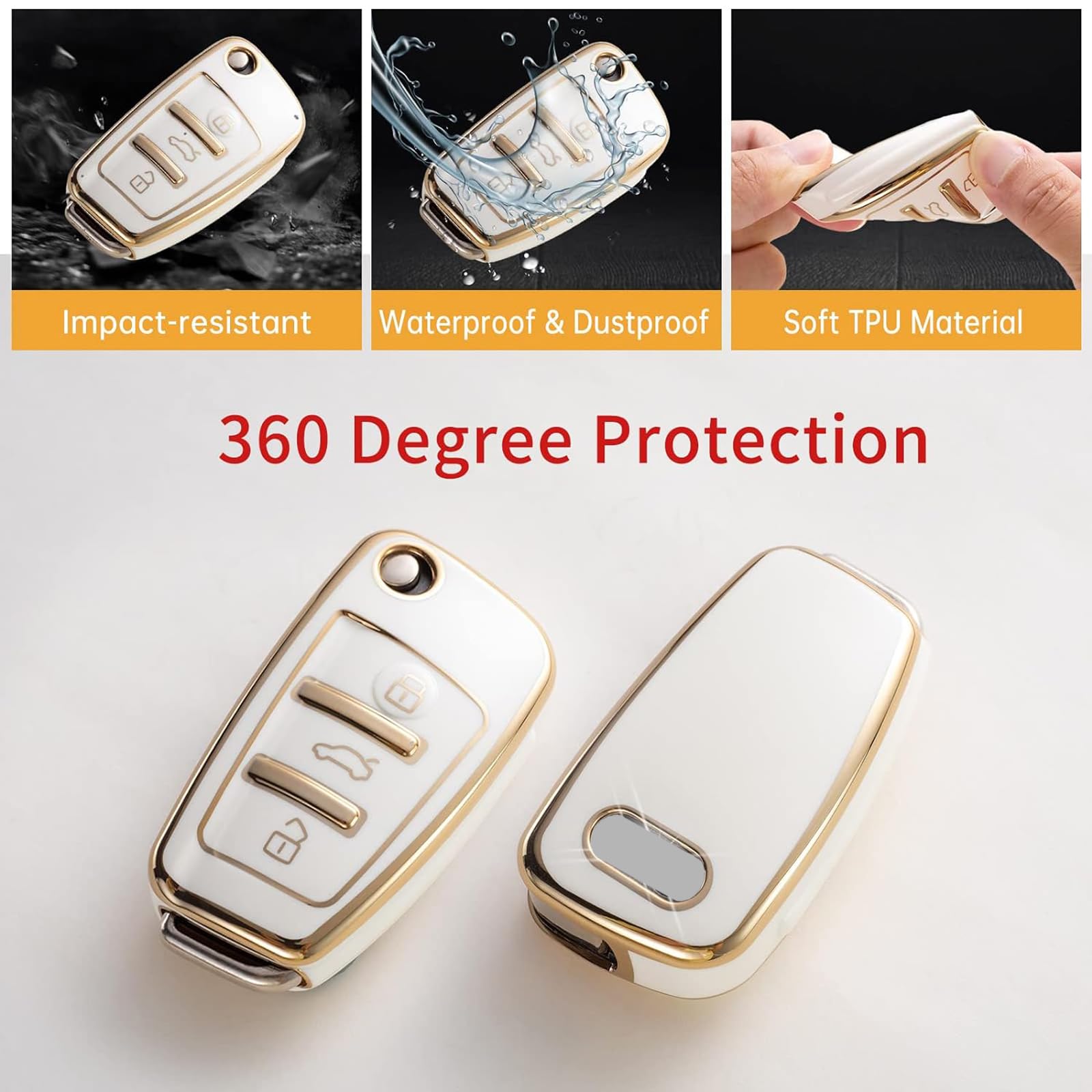 Gematay For Audi Key Fob Cover, Key Case Shell Compatible With Audi A1 A3 Q3 Q7 R8 A6L Tt Smart Key Protector