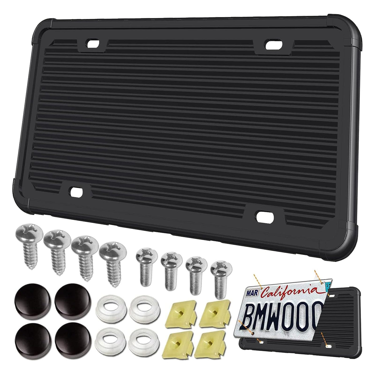 Aootf Silicone License Plate Frame - 1 Pack Black License Plate Frame,Front Or Rear Cover Slim Holder With Screws, Black Screw C