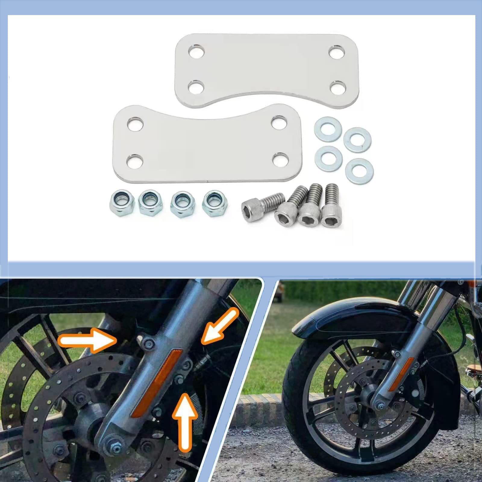 Motorcycle 23 Inch Wheel Fender Lift Riser Brackets Compatible With Harley Touring Electra Glide Road Glide Street Glide Road King Models 2014-2025 (Chrome)