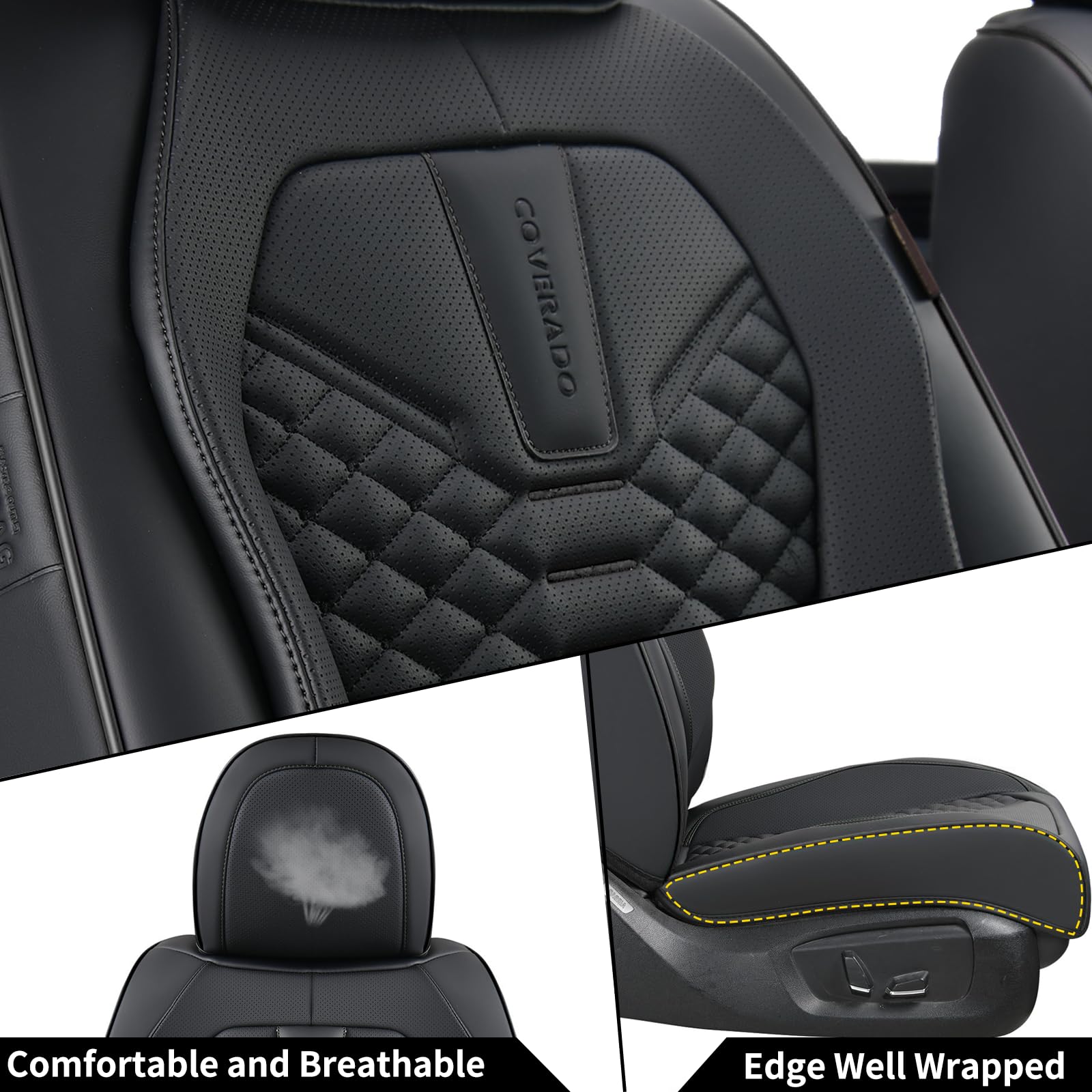 Coverado Leather Seat Covers, Car Seat Covers Full Set, Black Seat Covers For Cars, Car Seat Protector Waterproof, Car Seat Cove