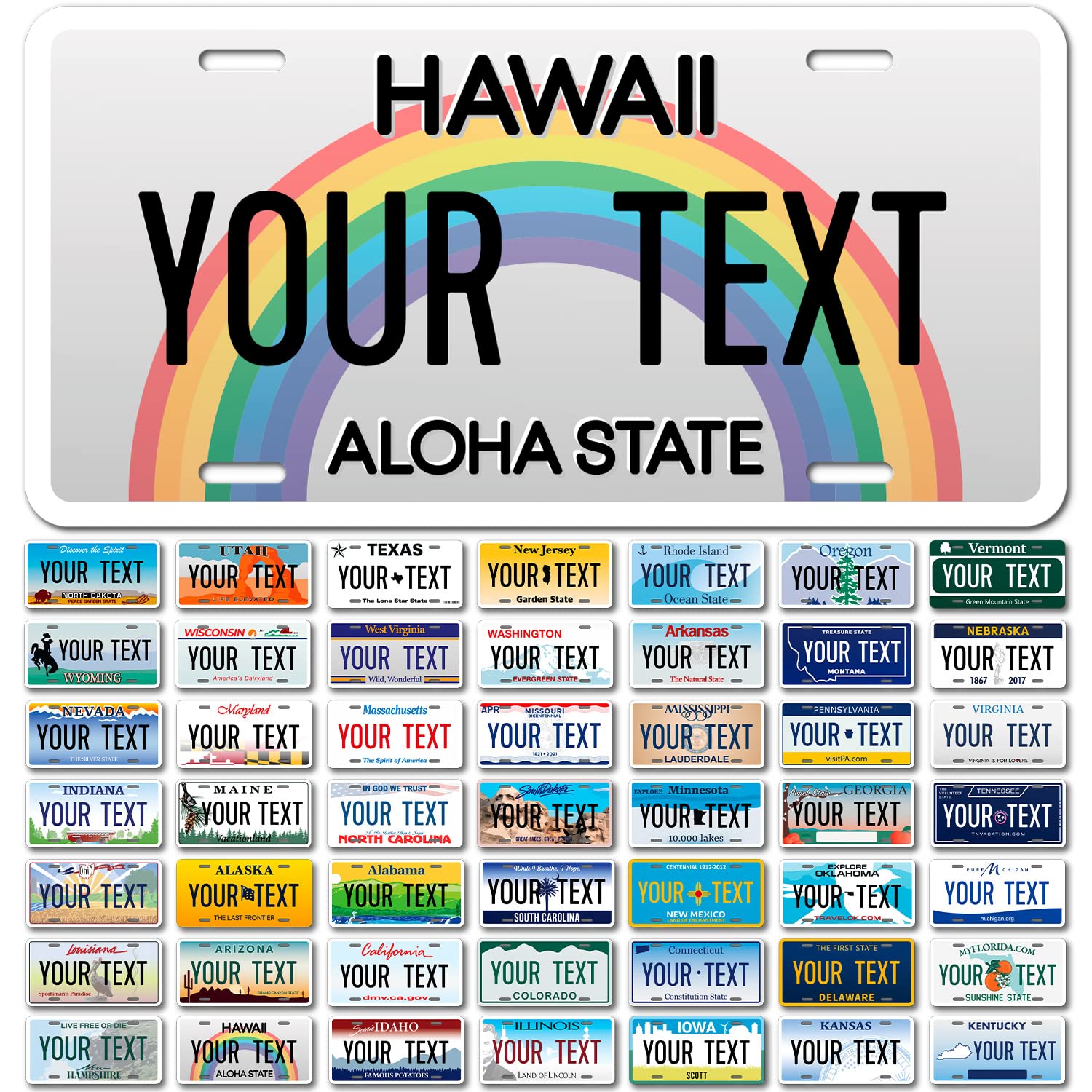 Custom Hawaii License Plate, Personalized 50 States Fake License Plate For Front Of Car Sign 6X12 Inches, Rust Free .040 Aluminum, Fade Resistant, Made In Usa By Sigo Signs