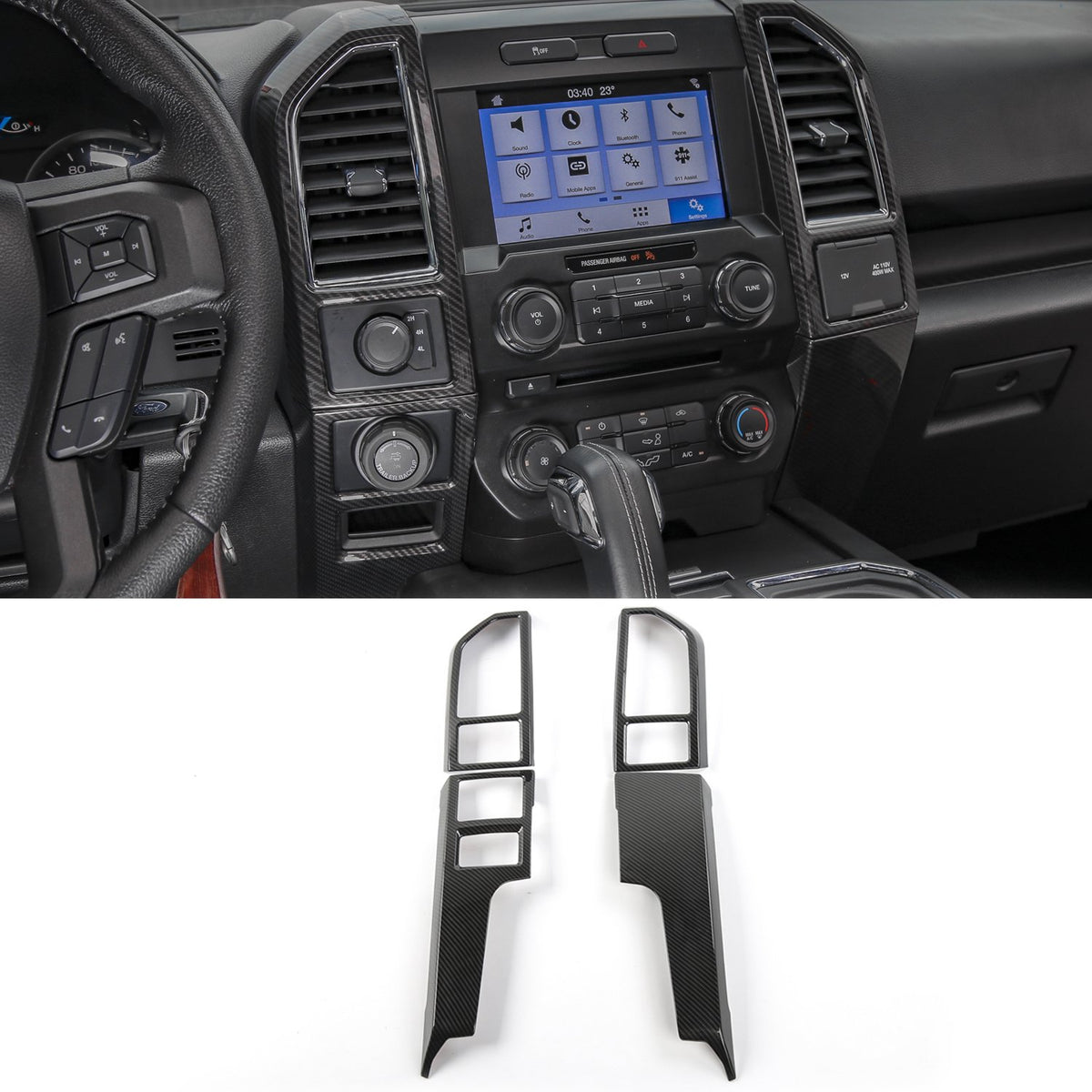 Voodonala Carbon Fiber Grain Central Control Cover Frame Trim For Ford F150 2015 2016 2017 2018 2019 2020