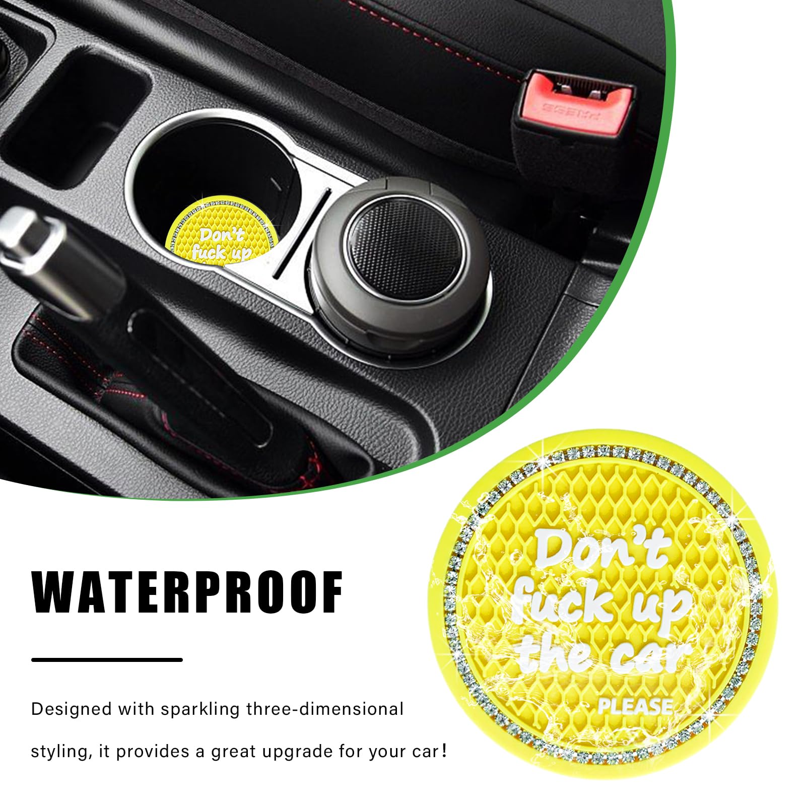 Ziciner 2 Pack Bling Car Cup Holder Coaster, 2.75 Inch Anti-Slip Auto Insert Coaster, Crystal Car Drink Mat Perfect For Women Gi