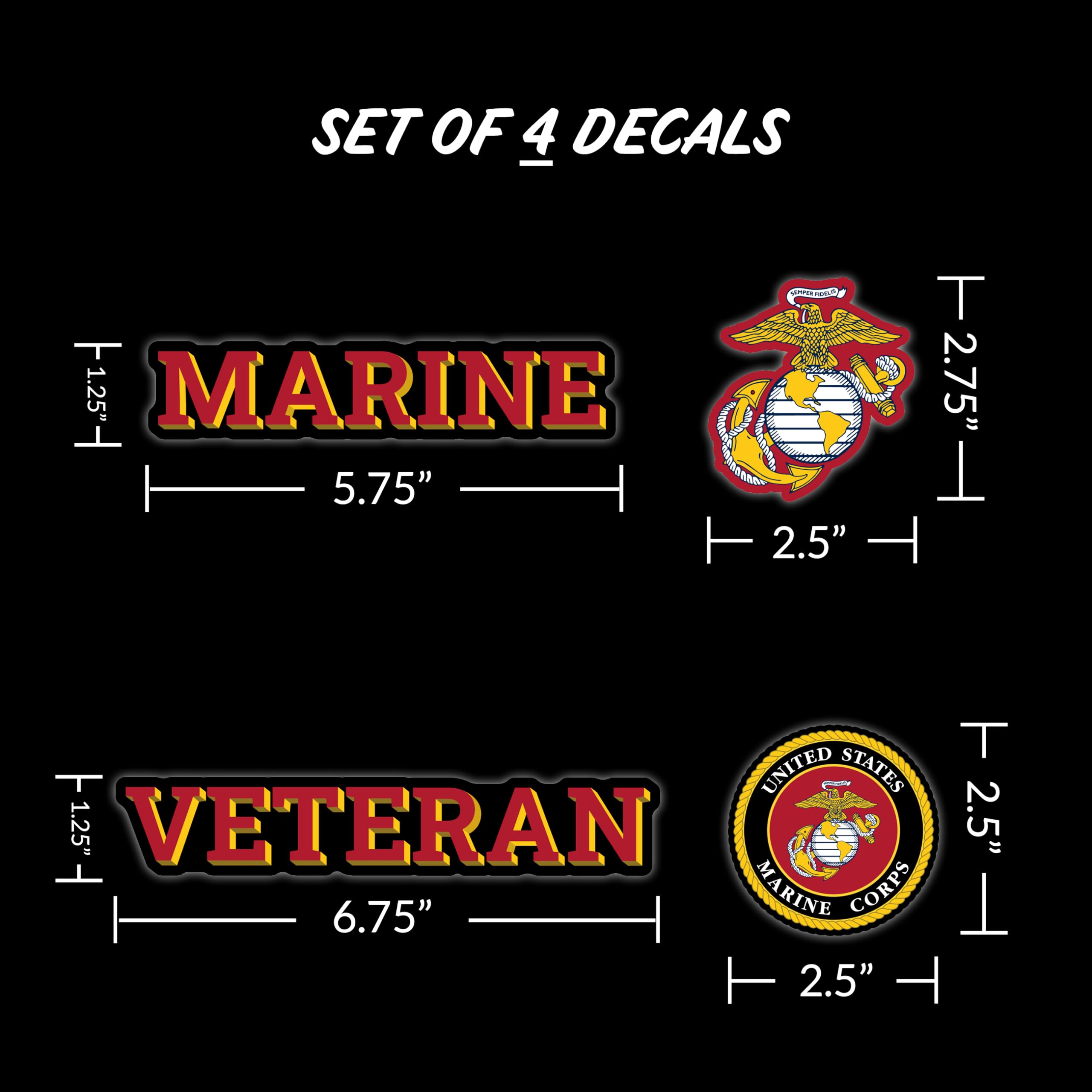 Us Marine Corps Veteran Car Decals - Set Of 4 Usmc Window Stickers Ega Logo Vinyl Decal For Vehicle Truck Bumper Water Bottle La