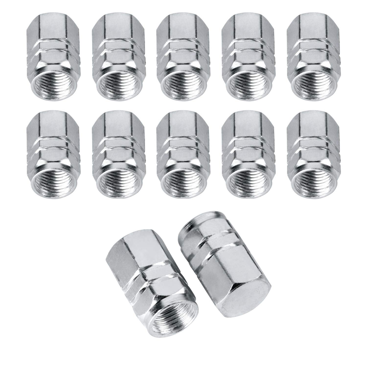 Beadnova Valve Stem Caps Aluminum Chrome Caps For Tires Valve Caps (12Pcs Pack,Silver)