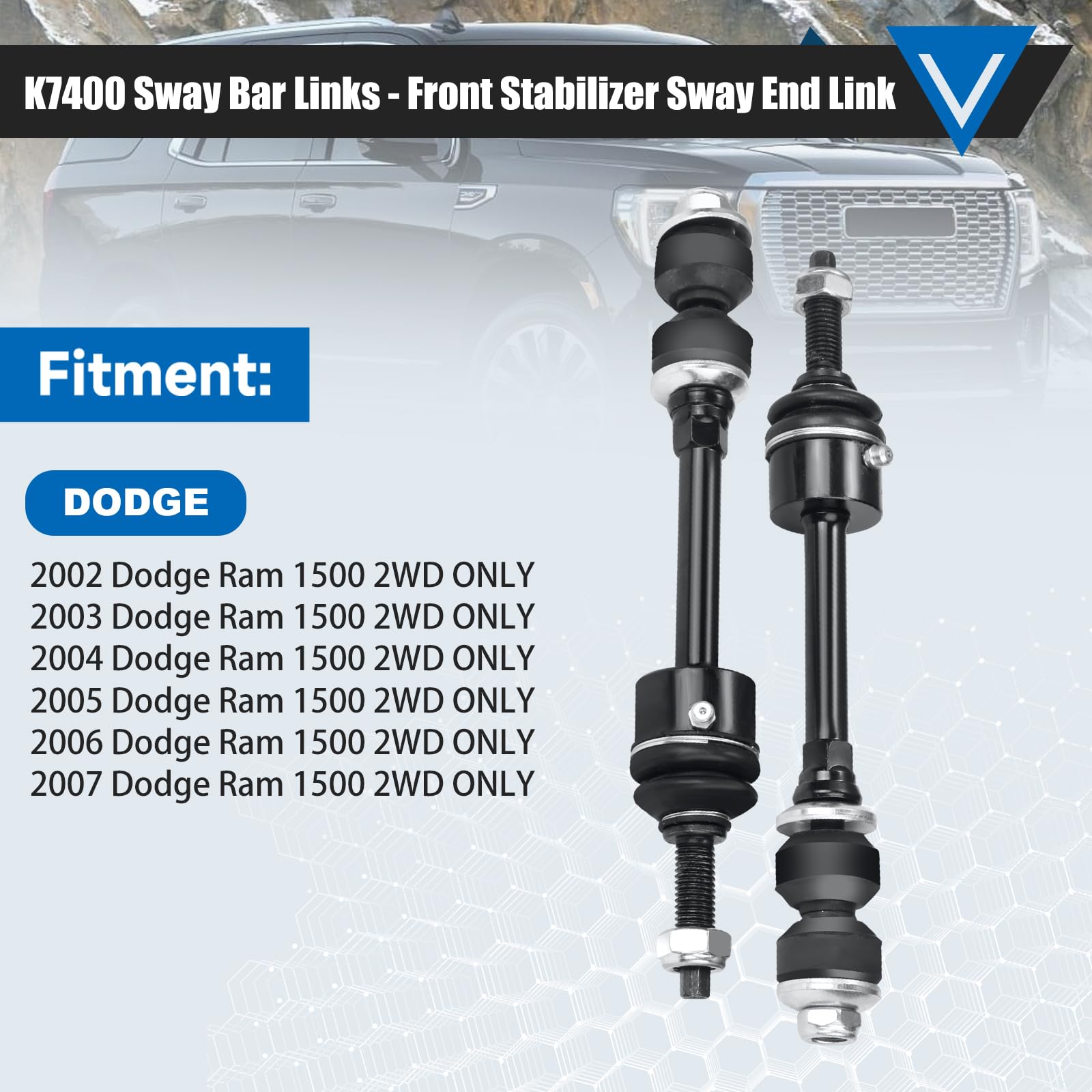 K7400 Front Stabilizer Sway Bar Links Replacement For 2002-2007 Dodge Ram 1500 2Wd Only