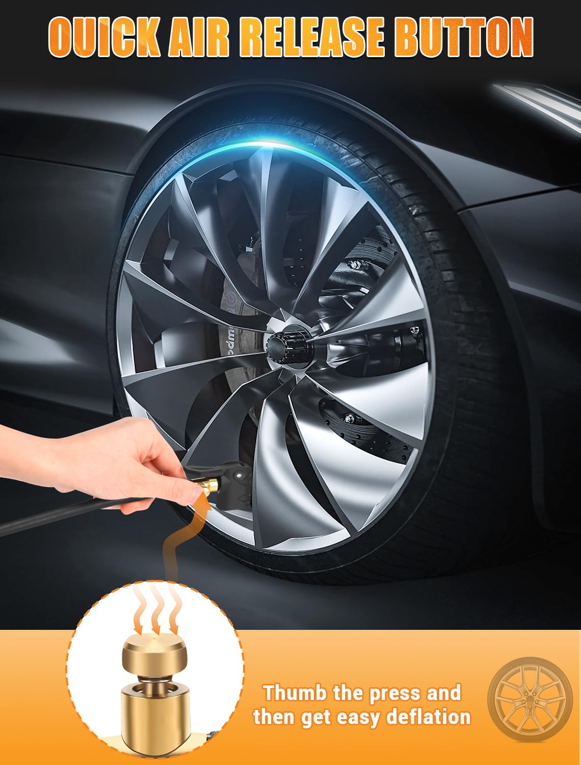 24'' Replacement Hose for Portable Tire Inflator, With Locking Presta Schrader Air Chuck, Quick Air Release Button, Direct Repla