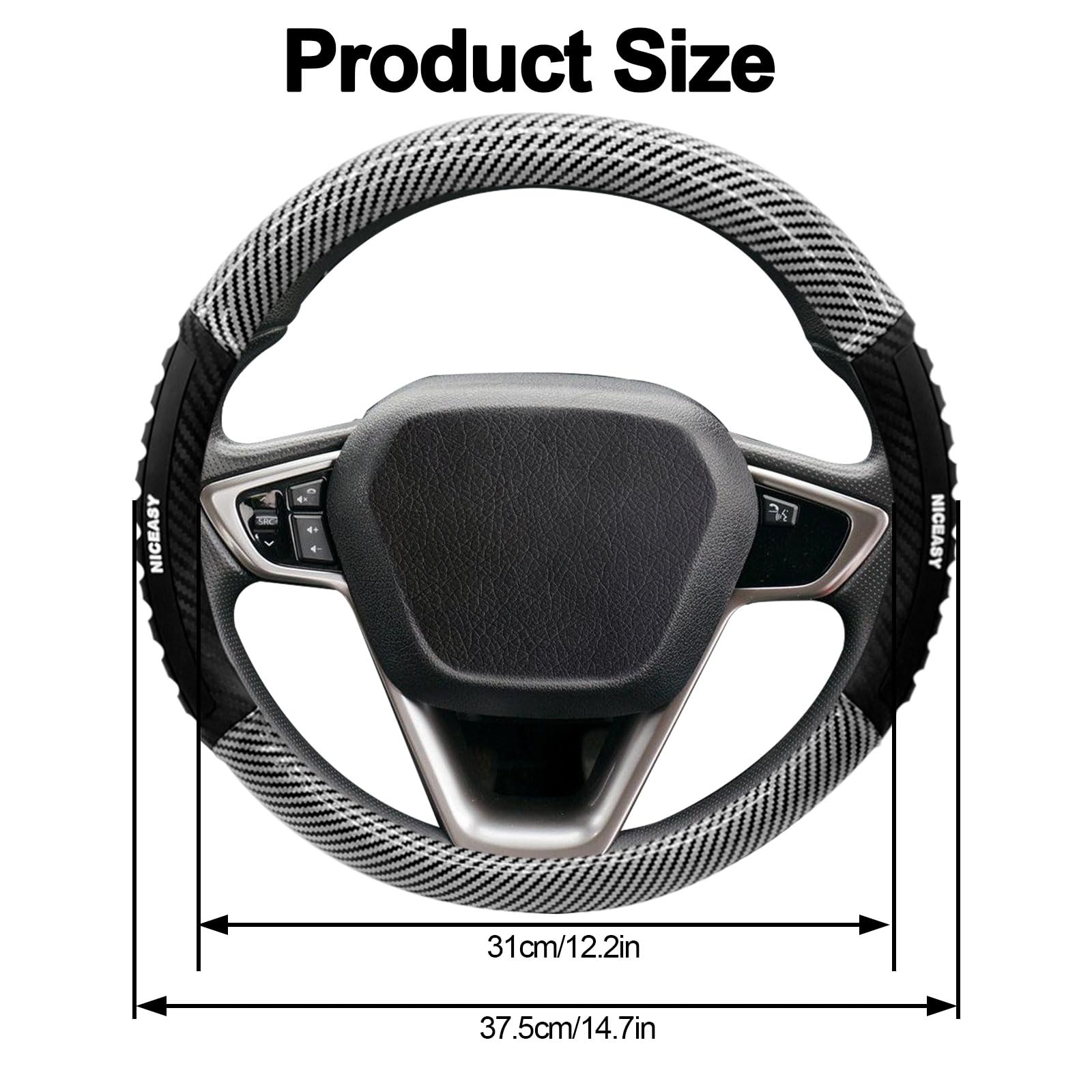 NICEASY Sport Style Green PU Leather Steering Wheel Cover with Yellow Sport Grip Anti-Slip Breathable Steering Wheel Accessory U