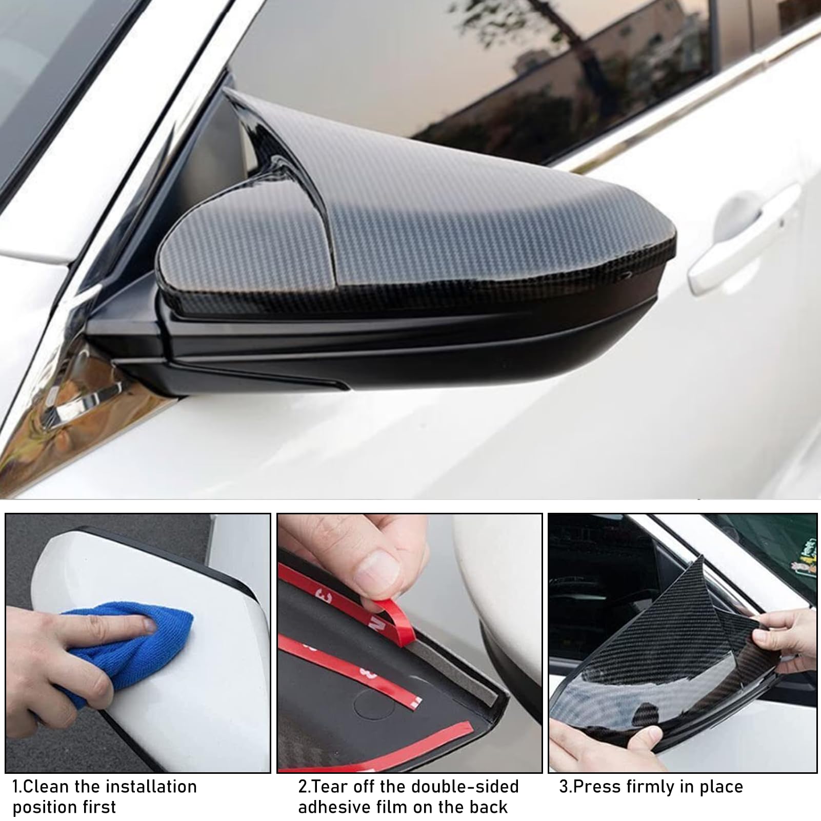 Moonlinks Compatible With 2016-2021 Honda Civic Side Ox Horn Mirror Cover Sticker,Carbon Fiber Lh & Rh Side Door Rearview Mirror