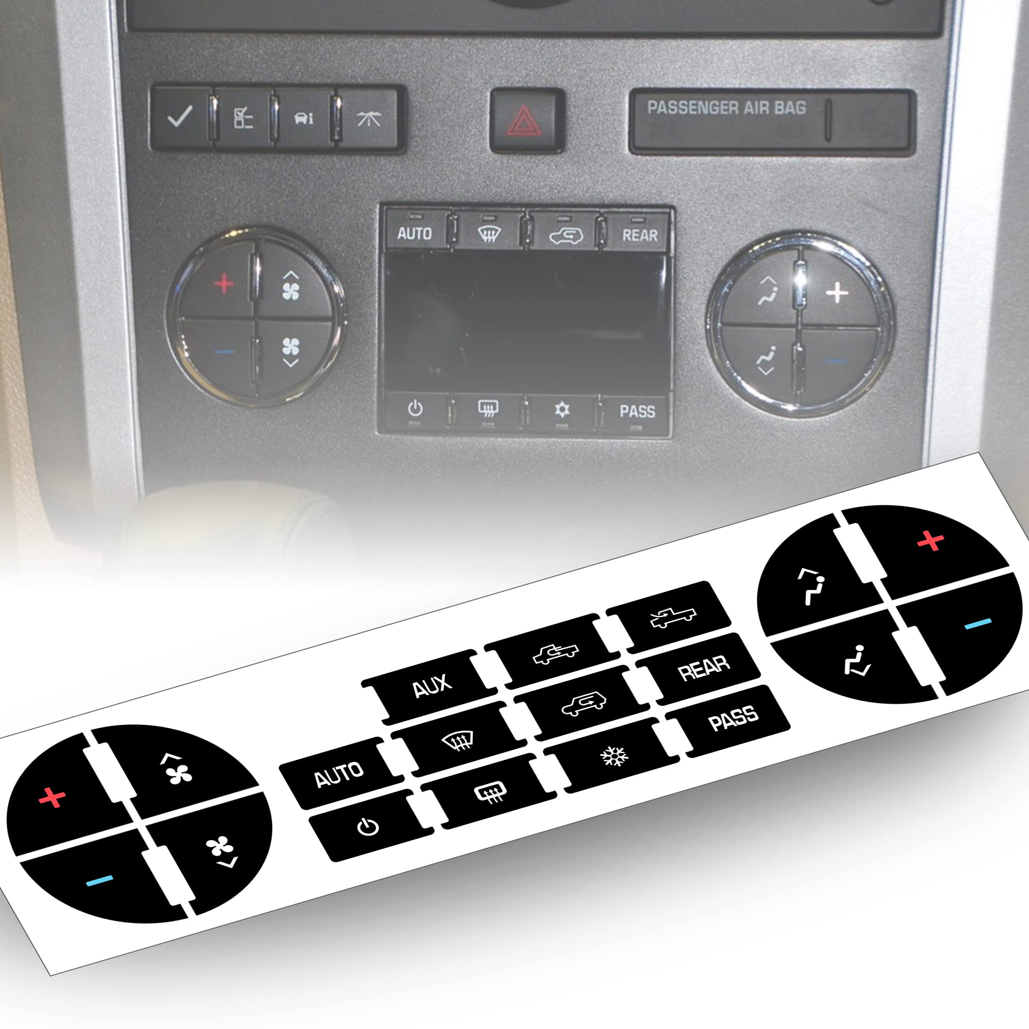 Rear Radio Volume Control Knob Button with AC Dash Button Stickers Repair Kit for Select GM Vehicles for 07-14 Chevrolet Chevy G