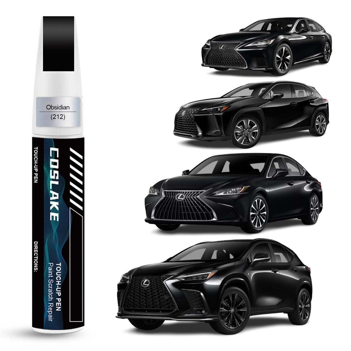 COSLAKE Car Touch Up Paint(Obsidian(212)) for Lexus, Car Paint Scratch Repair Kit, Quick & Easy Solution to Repair, 2 in 1 Scrat