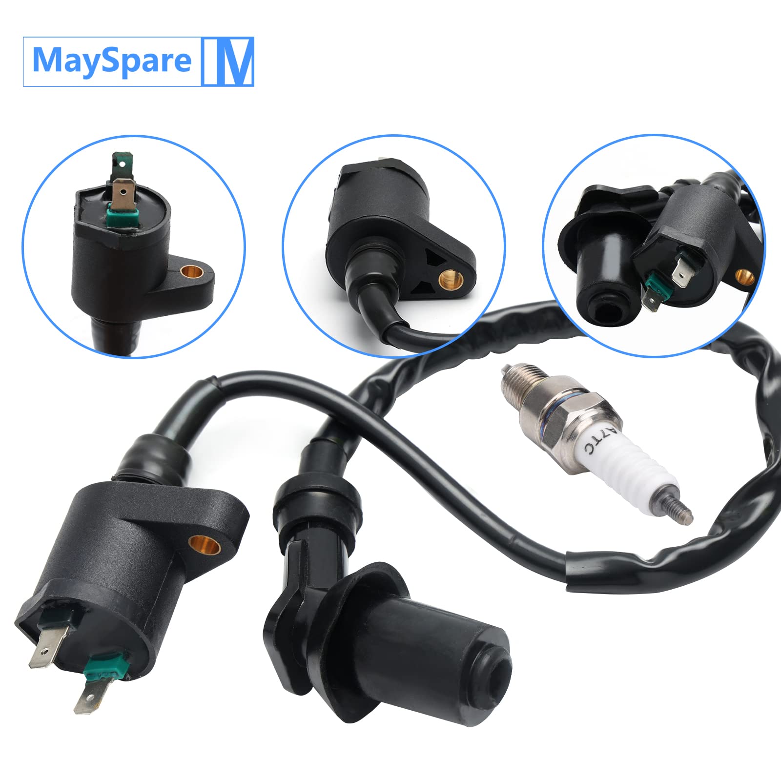 Mayspare Ignition Coil + Spark Plug Compatible With Gy6 50Cc 150Cc 125Cc 150Cc Atv Moped Scooter Go Kart High Performance Racing Ignition Coil