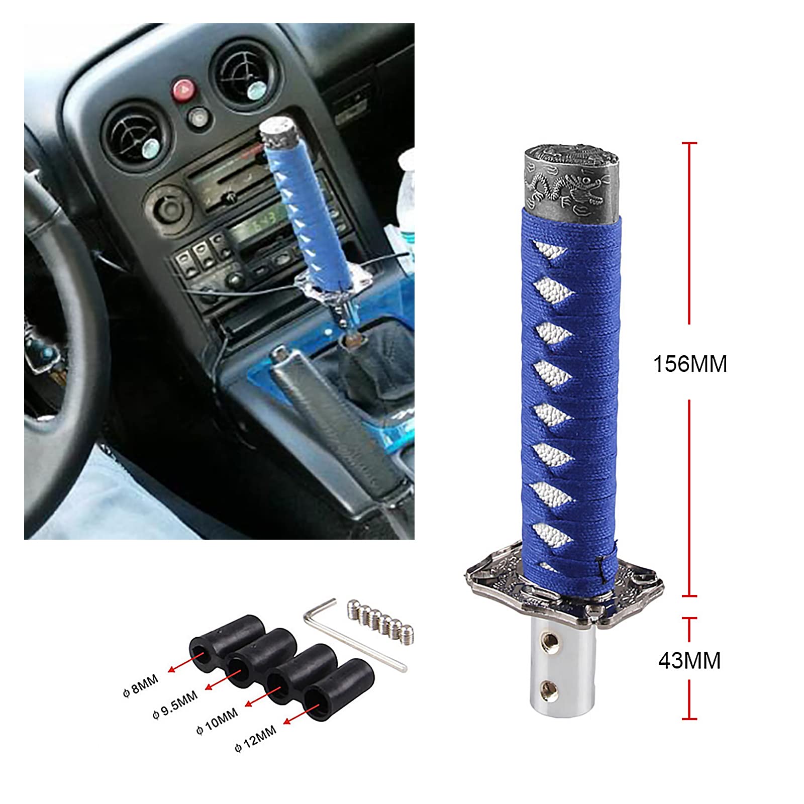 Ryanstar Gear Shift Knob Sword Shift Knobs Katana Samural Shift Gear Lever Universal Compatible With Manual Cars Most Automatic Cars With 4 Adapters Blue+White