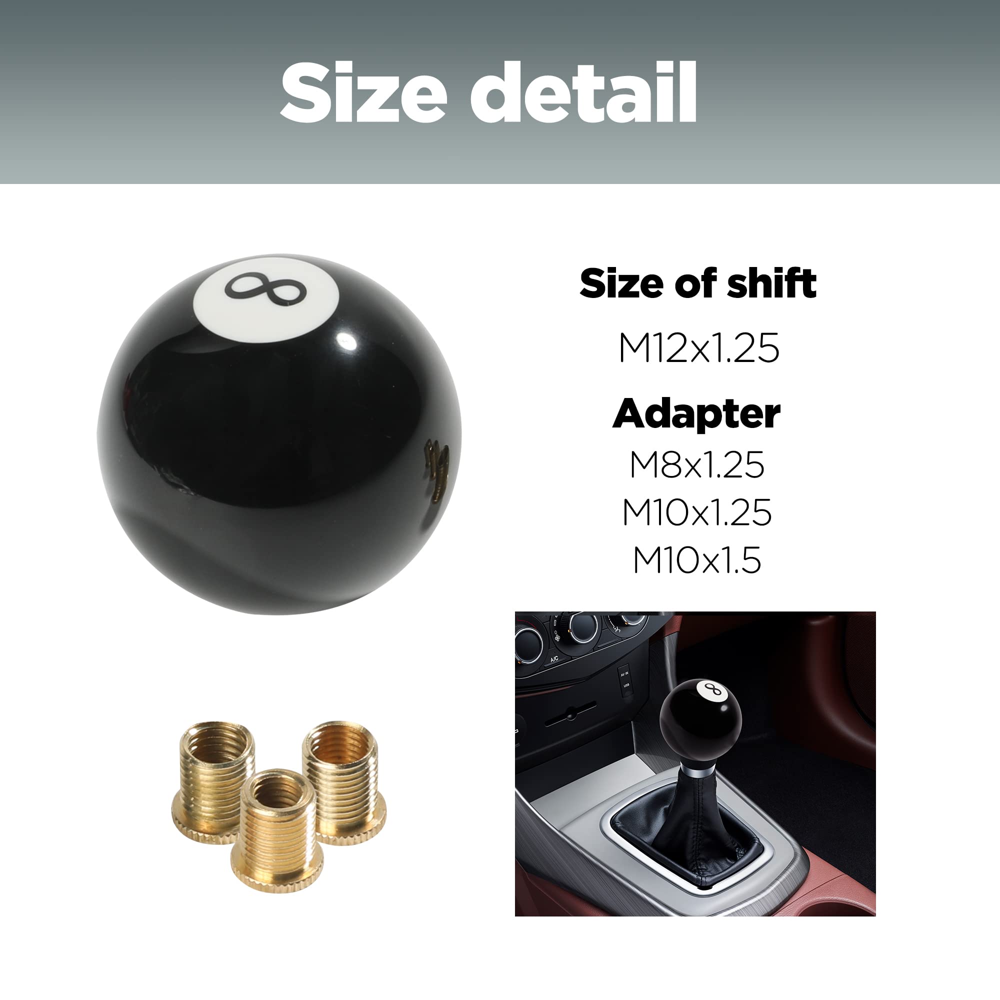 Reswish Shift Knob Manual Gear,Round Shift Knob Acrylic Gear Shift Knob,4 5 6 Speed Universal Shifter Knob With 3 Adapters,Fit For Manual Car M 8 * 1.25, M 10 * 1.25, M 10 * 1.5, M 12 * 1.25 (Black8)