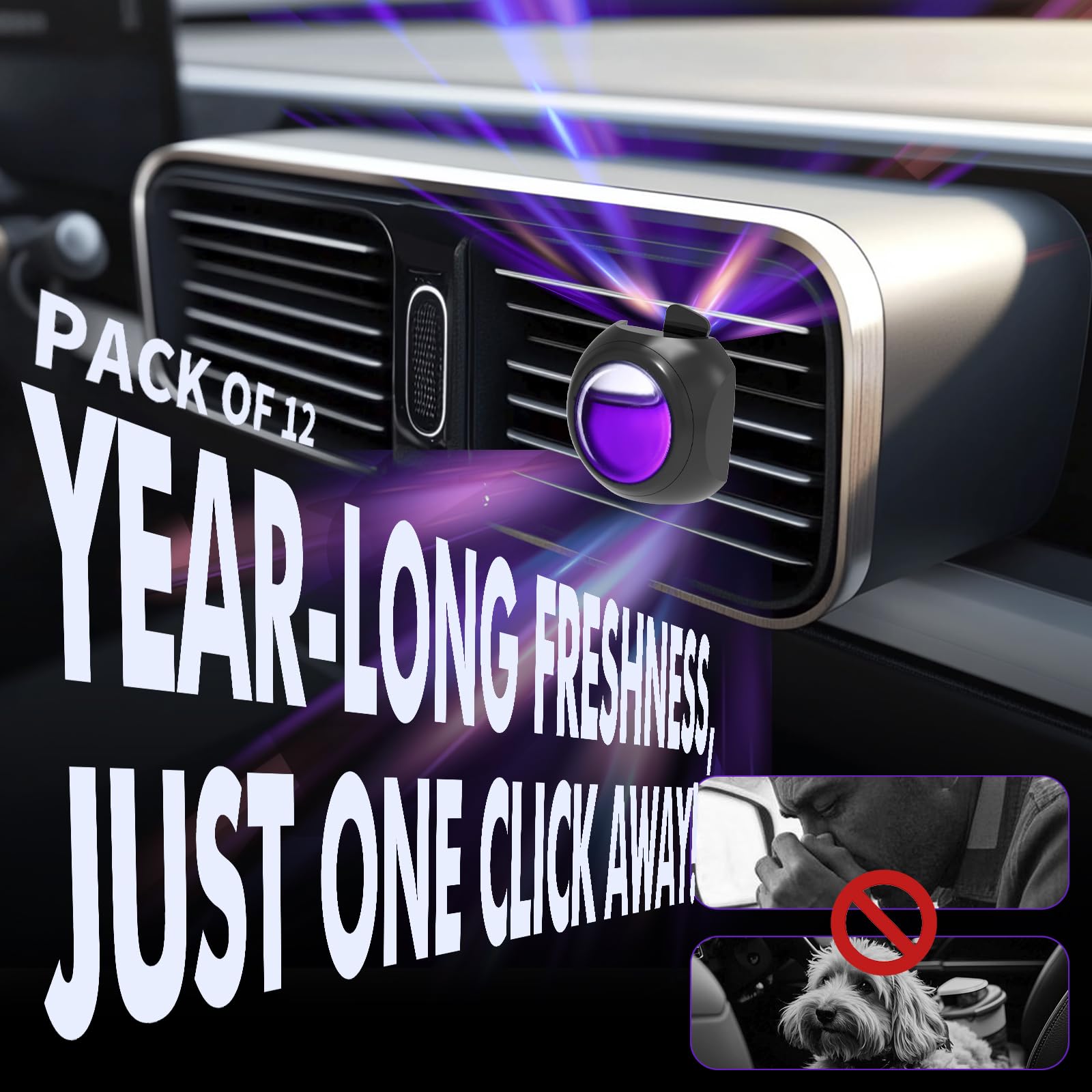 Car Air Freshener Vent Clips, 12 Pack, 6 Vanilla, 6 Lavender, Provides Long-Lasting Scent, Up to 360 Days, Car Fresheners
