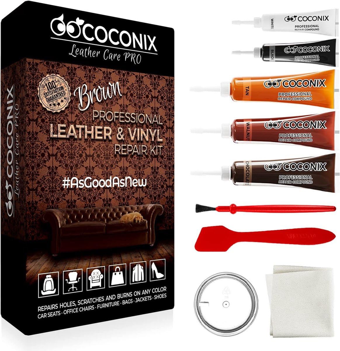 Coconix Brown Leather And Vinyl Repair Kit - Restorer Of Your Couch, Sofa, Car Seat And Your Jacket - Super Easy Instructions -