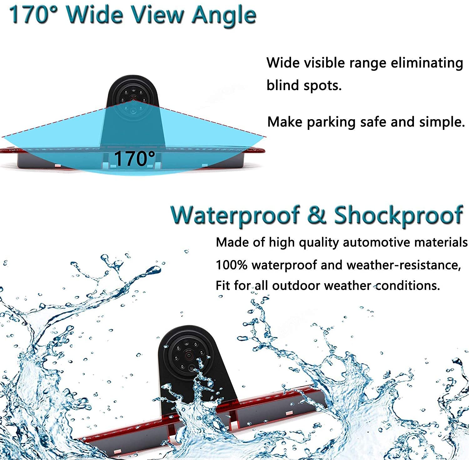 Knragho Brake Light Backup Camera Compatible With Dodge Benz Sprinter W906 /V W Crafter Vans (With Monitor)