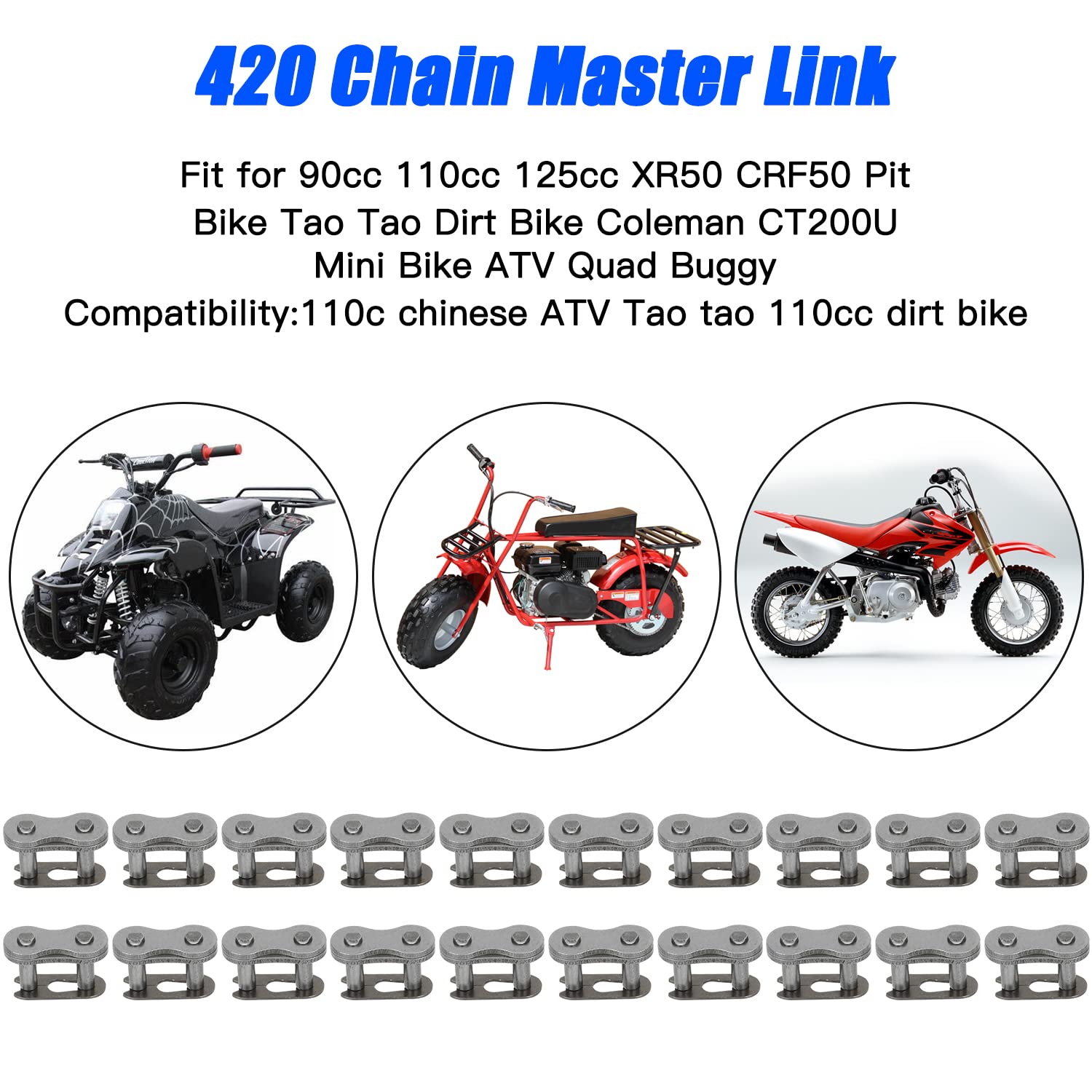 Yoxufa 420 Chain Master Link Connector Link For Coleman Mini Bike Ct200U Ct200U-Ex Bt200X Baja Warrior Massimo Mb200 Xr Crf50 Ssr 110 125Cc Taotao Coolster Apollo Atv Pit Dirt Bike Motorcycle Parts