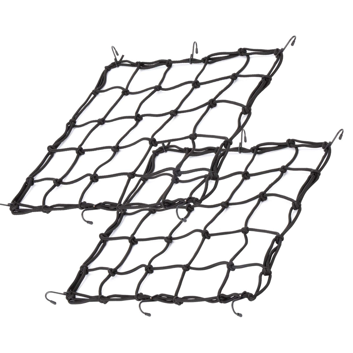 2Pack15.7 X15.7 Cargo Net, Made Of Rubber Heavy Duty Bungee Net Stretches To 31.5'X31.5', Gear Helmet Luggage Thicken Netting With 3'X3' Small Mesh &6Adjustable Metal Hooks For Motorcycle, Bike, Atv