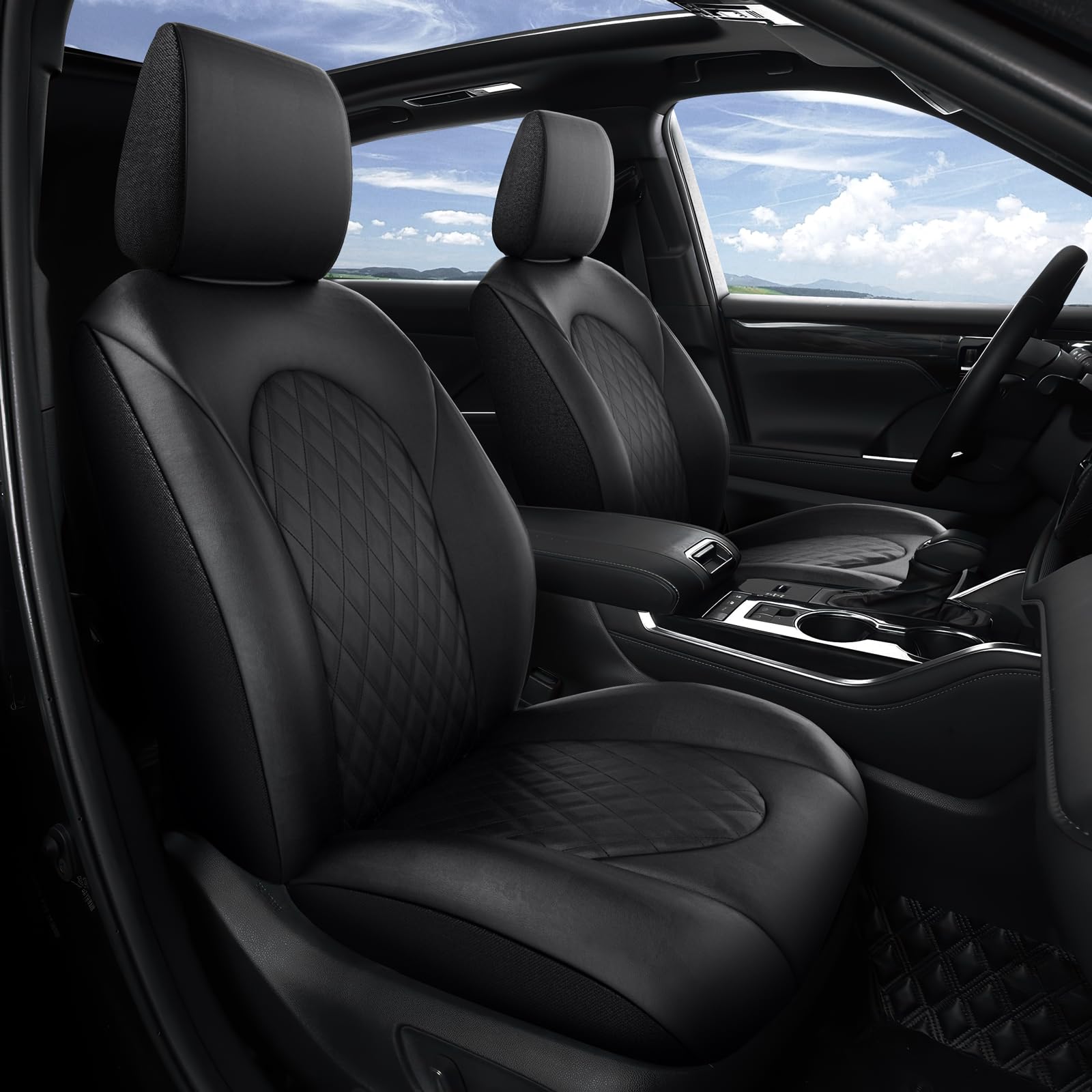 GIANT PANDA Custom Fit 2 Pack Front Car Seat Covers for Select Toyota Highlander 2020 2021 2022 2023 2024 2025 XLE/XSE/Limited/P