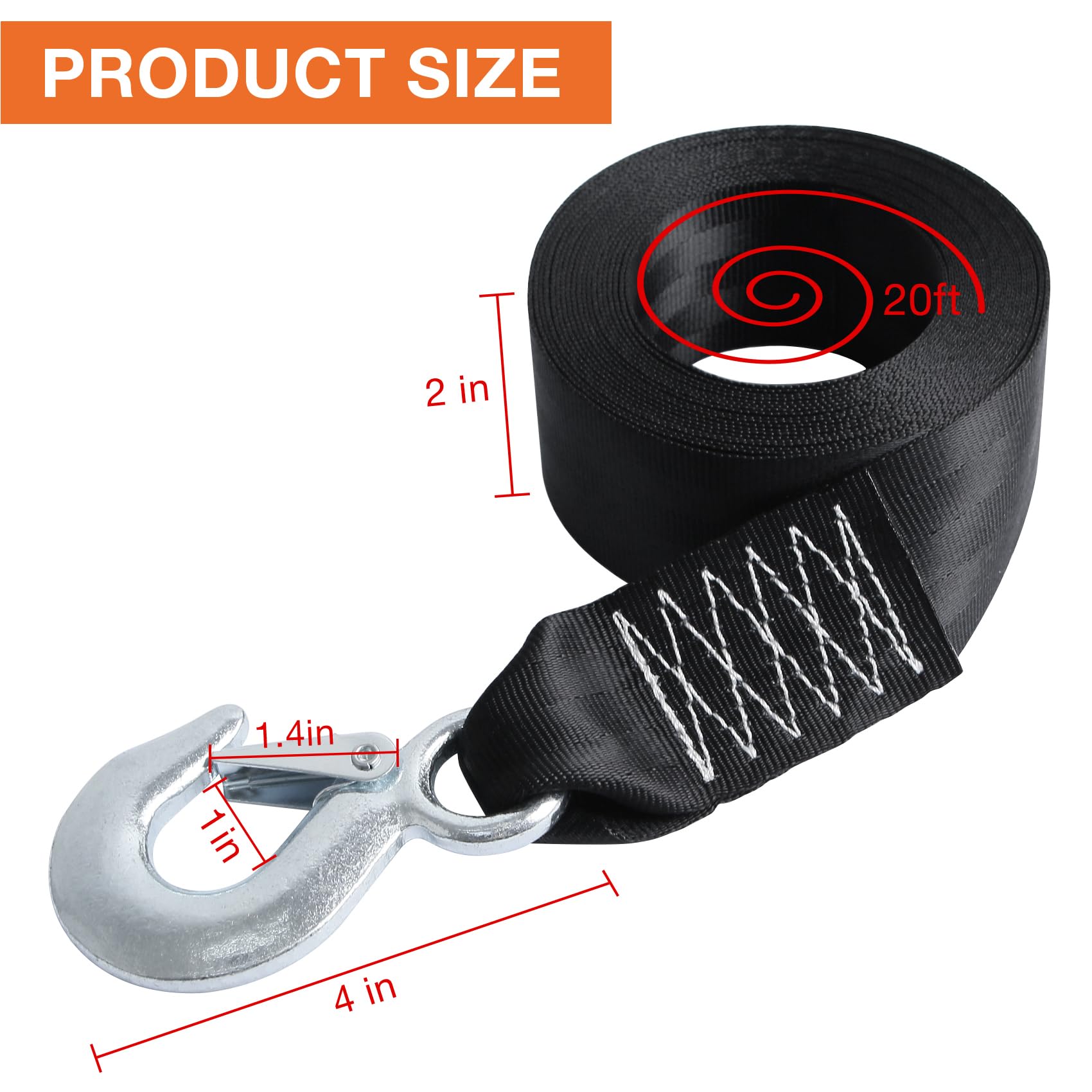 Boat Winch Strap With Hook 2'' X 20 Ft Winch Straps For Fishing Boat Trailer Winch Strap,10000 Lbs Boat Tow Strap For Towing Veh
