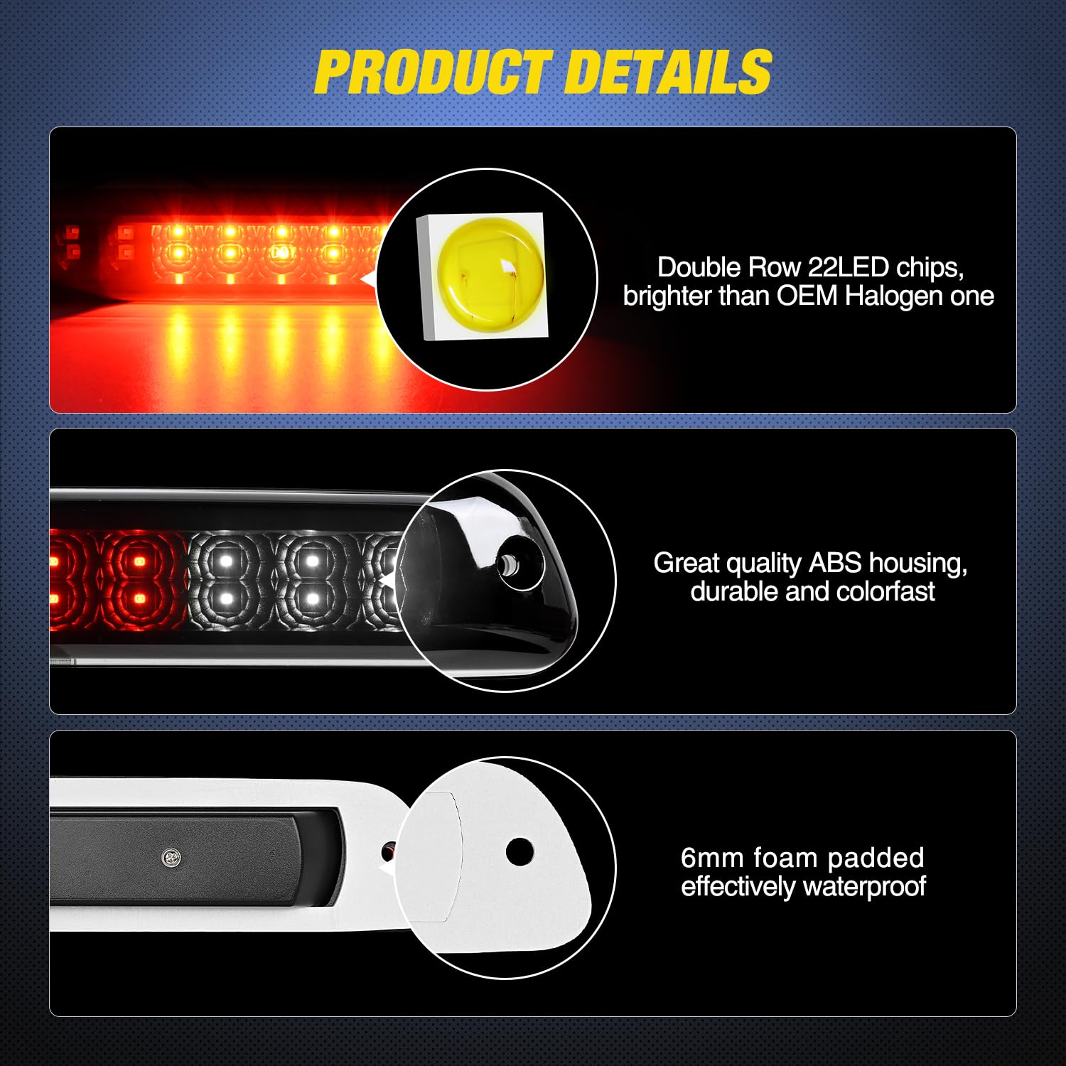 Nilight Third Brake Light Tail High Mount 3Rd Stop Cargo Reverse Led Lights Smoked Lens Compatible With Chevy Colorado And Gmc C