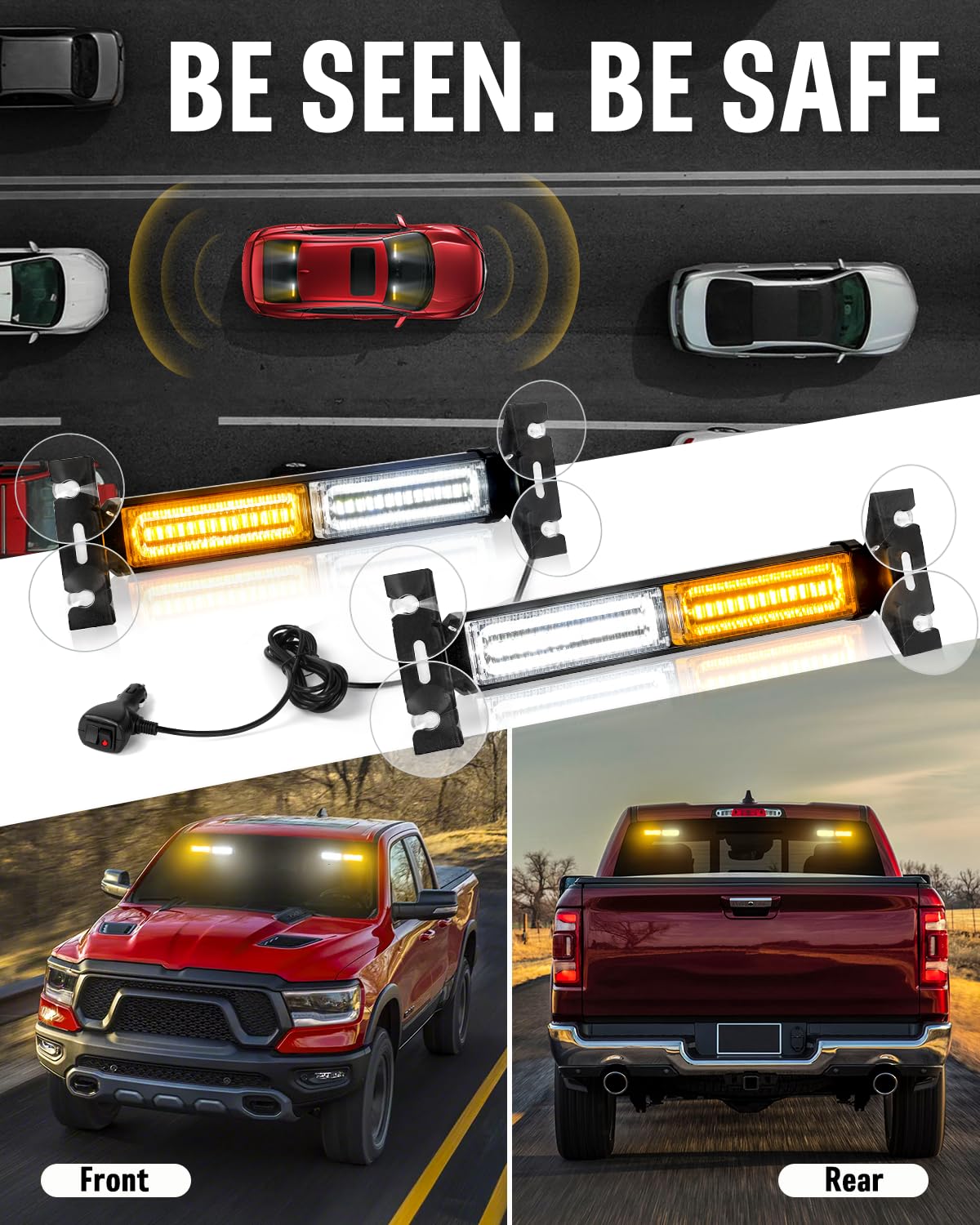 Hlauto 1002L Emergency Strobe Traffic Advisor Light Bar: 40 Led Dash Safety Warning Flashing Light, Front/Rear Windshield Visor