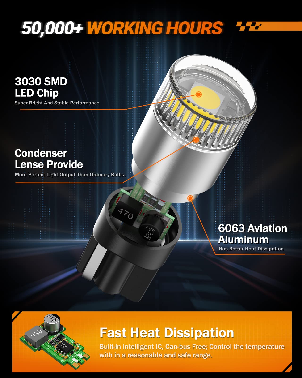 Sealight 194 Led Light Bulbs 6000K White, W5W 168 2825 T10 Car Interior Light Bulb Replacement For License Plate Light, Dome Lig