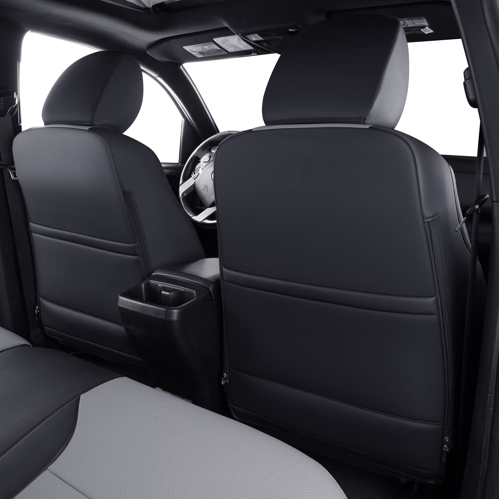 Luckyman Club Tacoma Custom Fit Seat Covers For 2016-2023 Tacoma Crew Cab With Faux Leather (Black & Gray)