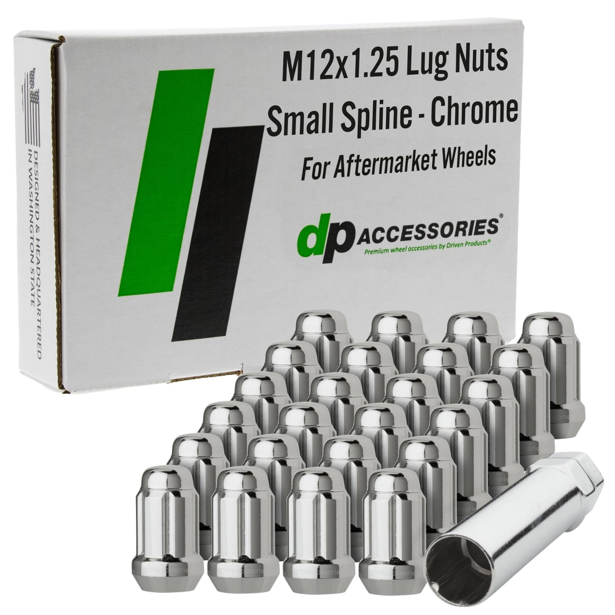 Dpaccessories Chrome Spline Lug Nuts - M12X1.25 Lug Nuts Chrome For Aftermarket Wheels - Spline Tuner M12X1 25 Lug Nuts - Set Of