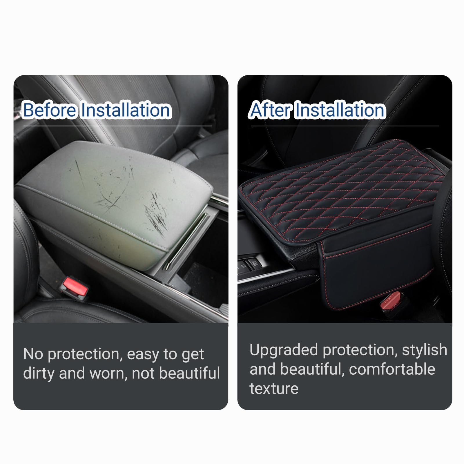 YYTQP Car Center Console Cover, Leather Armrest Seat Box Cover with 2 Storage Bags, Universal Car Armrest Seat Box Pad Car Decor