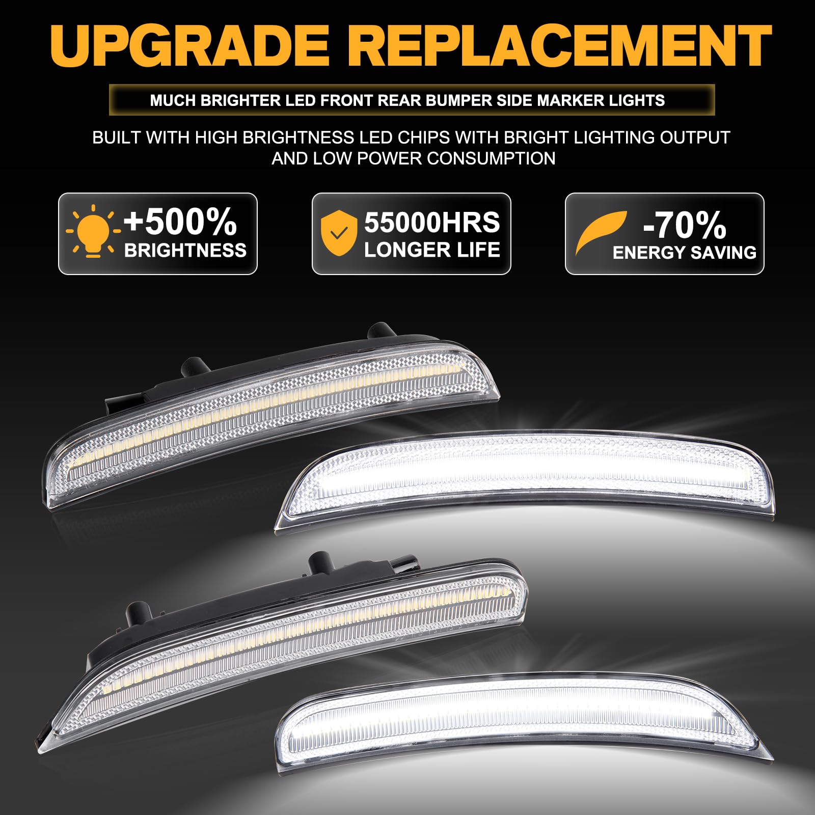 Gempro White Led Side Marker Lights Compatible With Dodge Charger Ld 2015-2023 Front Rear Bumper Marker Lamps 4Pcs, Clear Len