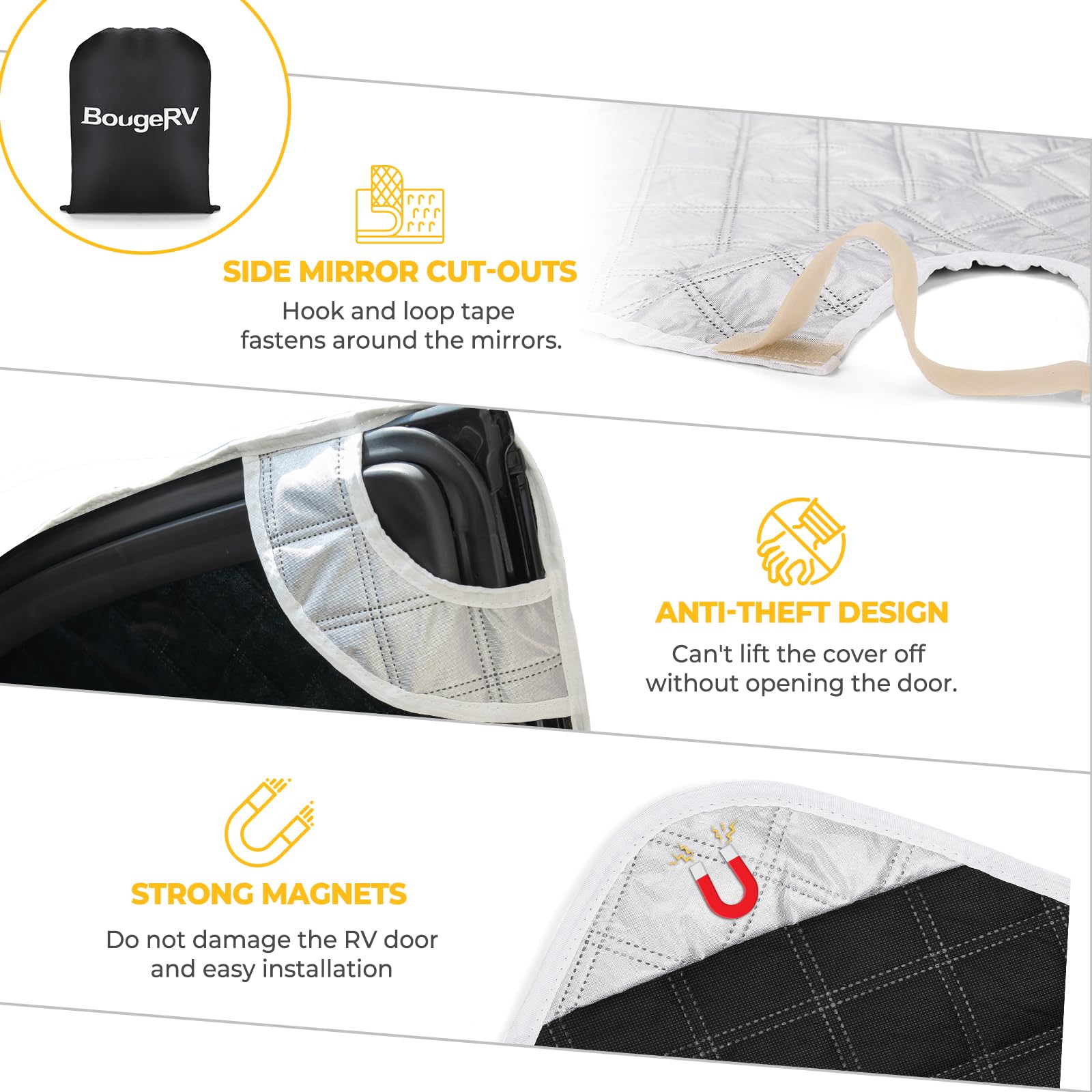 Bougerv Rv Windshield Window Snow Cover For Class B Dodge Mercedes Sprinter 2006-2015 Motorhome Windshield Cover Snow Cover For Rv Front Window Sunshade Cover Rv Accessories With Mirror Cutouts Silver