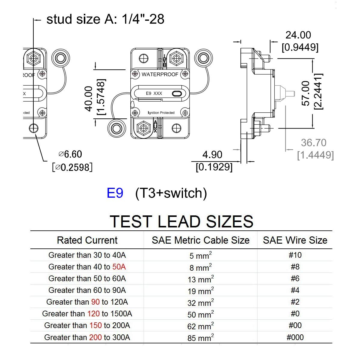 T Tocas 100A Surface Mount Circuit Breaker With Led Indication,12V - 48V Dc Waterproof Ip67 Protection With Manual Reset For Car