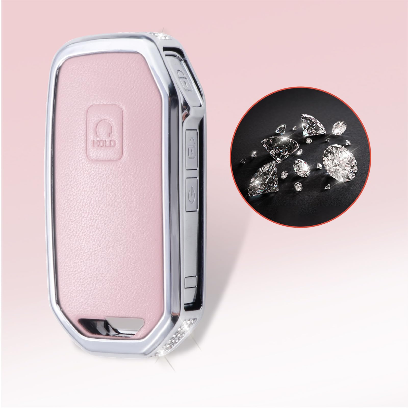 Ruabiban For Kia Key Fob Cover With Keychain, Pink Leather Crystal Key Case Protection Shell Compatible With Cerato Ceed Forte N