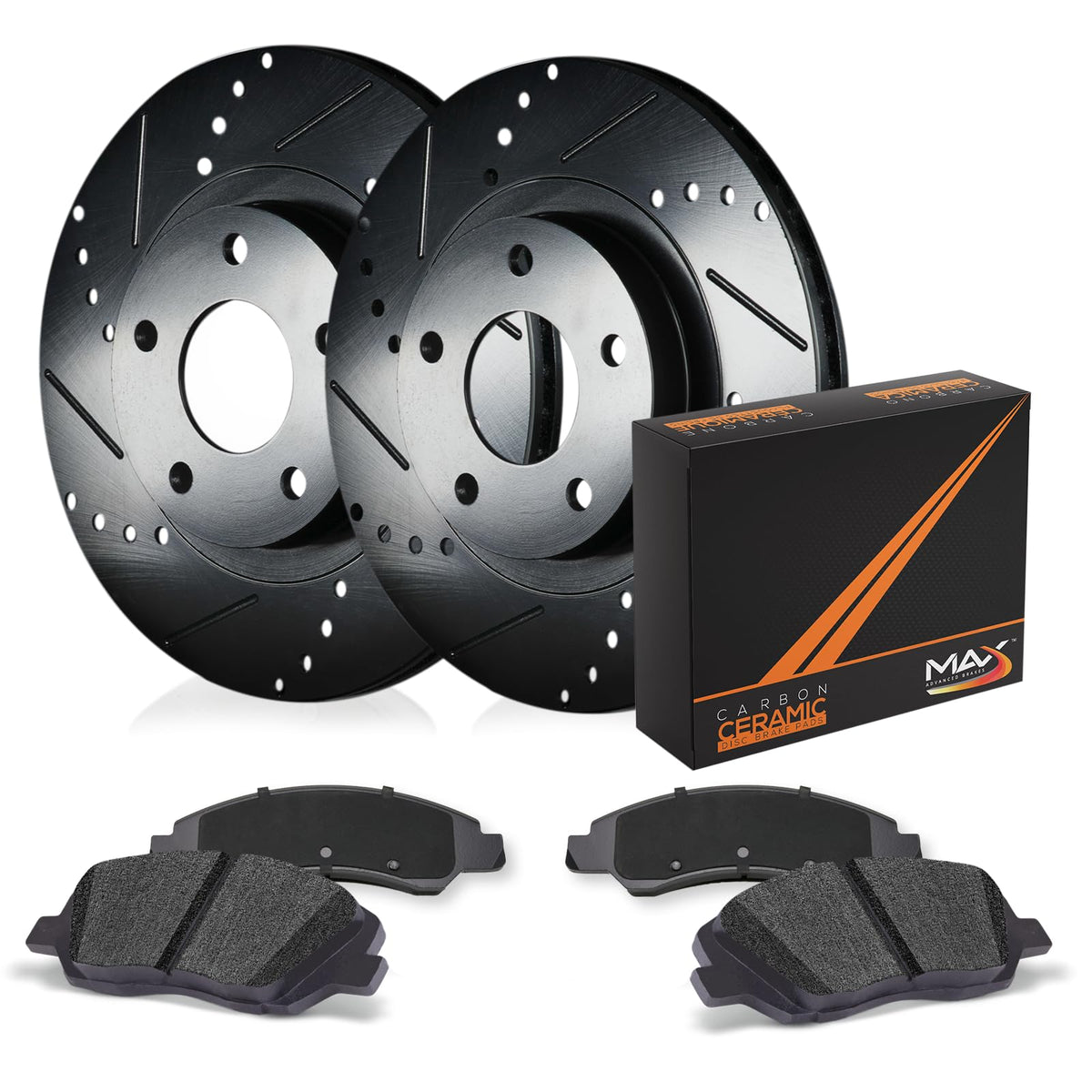 Max Advanced Brakes Rear Brake Kit Compatible With 1998 1999 2000 2001 2002 Mazda 626 Replacement Drilled Slotted Black Coated D